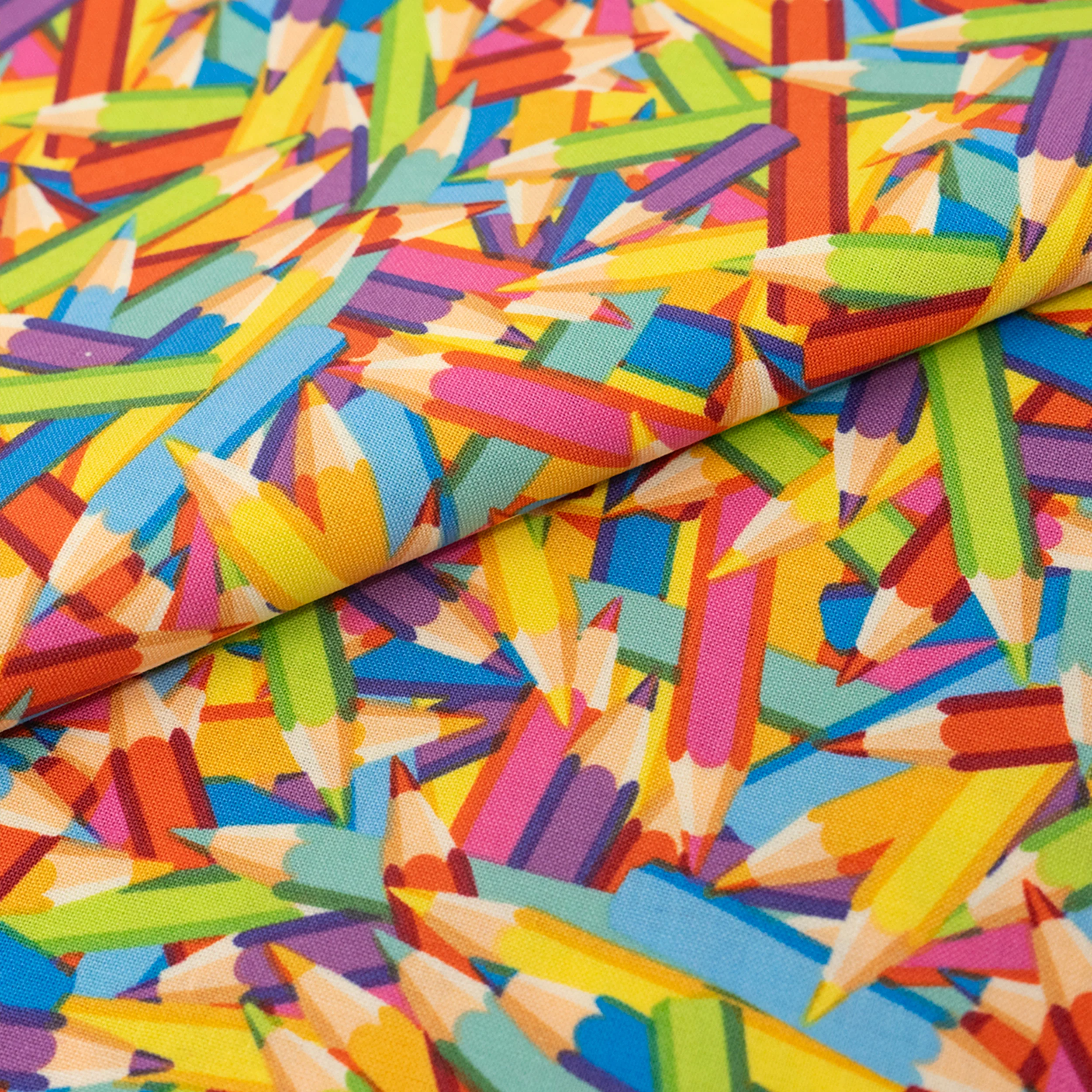 SINGER® Fabric, 100% Cotton, Rainbow Packed Colored Pencils, Cut by the Yard 3 SINGER® Fabric, 100% Cotton, Rainbow Packed Colored Pencils, Cut by the Yard