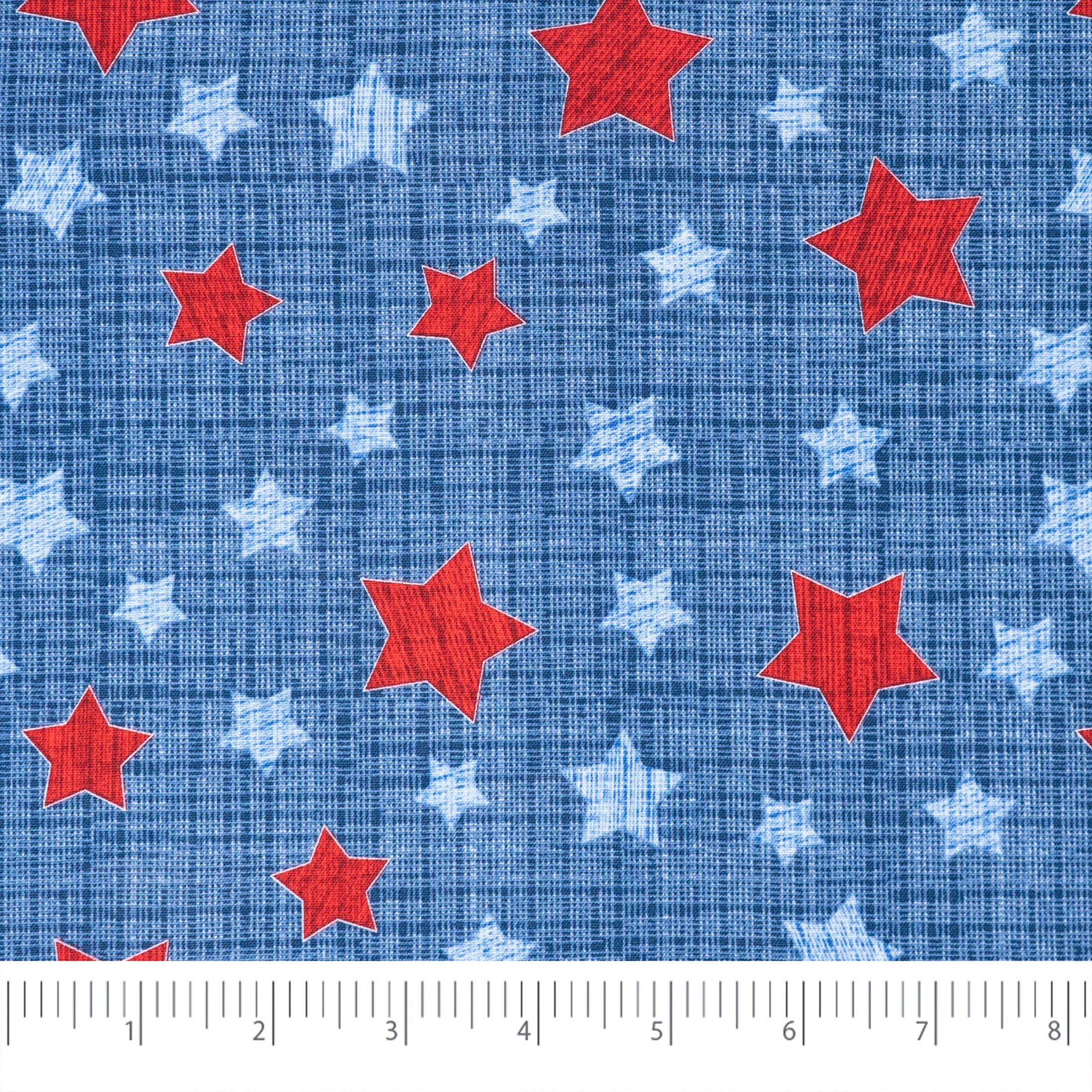 SINGER® Fabric, 100% Cotton, Red & Blue Stars On Texture, Cut by the Yard 2 SINGER® Fabric, 100% Cotton, Red & Blue Stars On Texture, Cut by the Yard