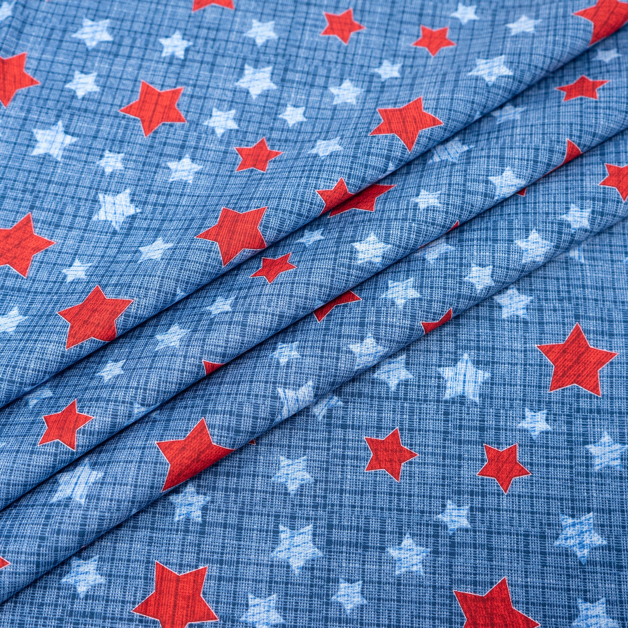 SINGER® Fabric, 100% Cotton, Red & Blue Stars On Texture, Cut by the Yard 3 SINGER® Fabric, 100% Cotton, Red & Blue Stars On Texture, Cut by the Yard