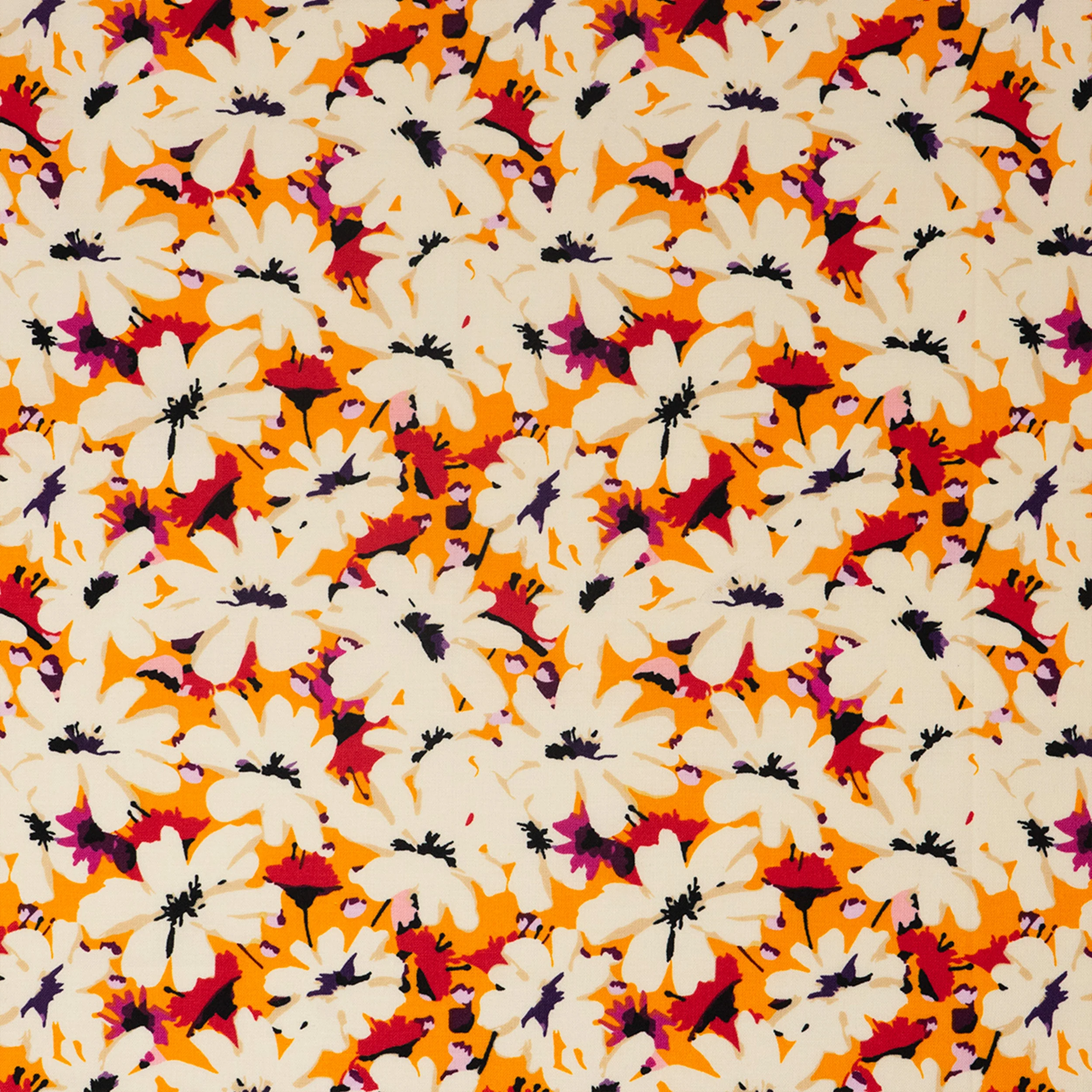SINGER® Fabric, 100% Cotton, White Flowers On Orange, Cut by the Yard
