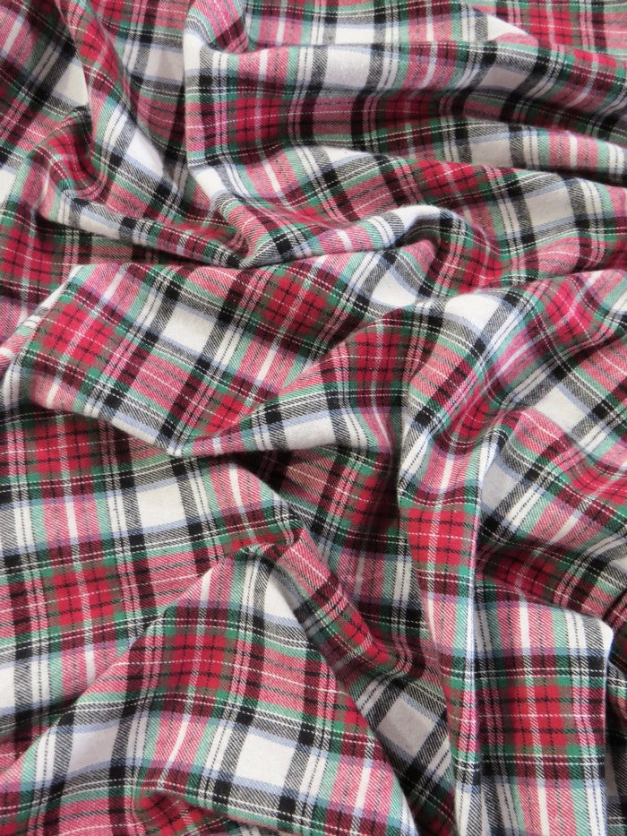 Tartan Plaid Uniform Apparel Flannel Fabric / White/Red 2 Tartan Plaid Uniform Apparel Flannel Fabric / White/Red