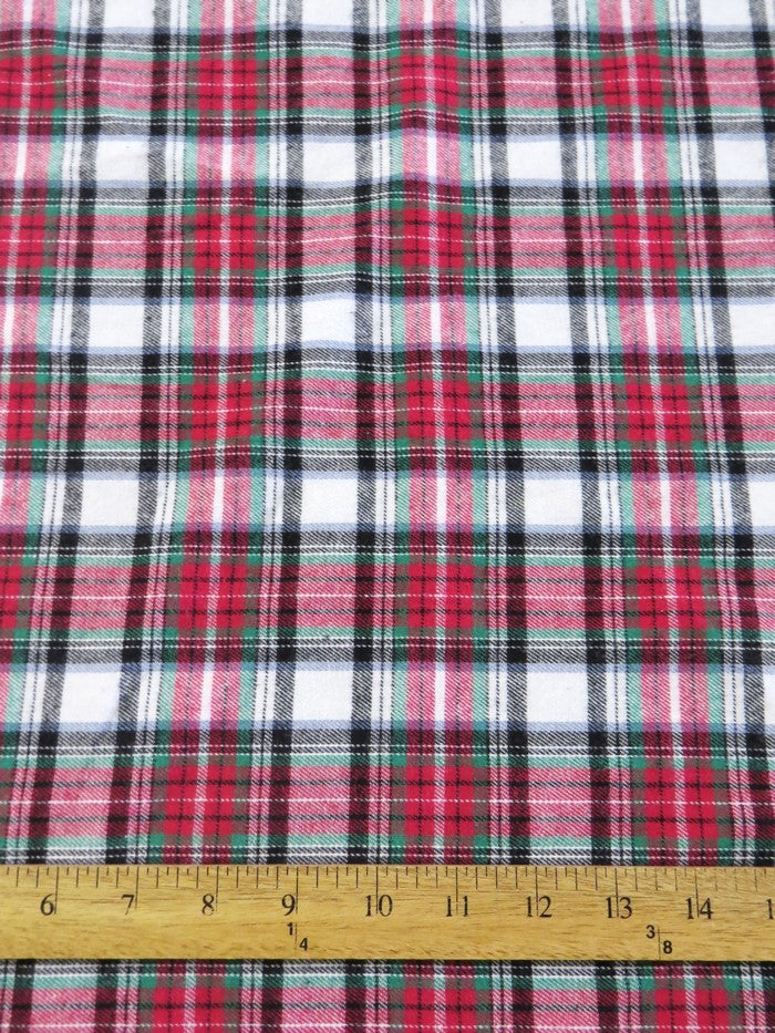 Tartan Plaid Uniform Apparel Flannel Fabric / White/Red 3 Tartan Plaid Uniform Apparel Flannel Fabric / White/Red