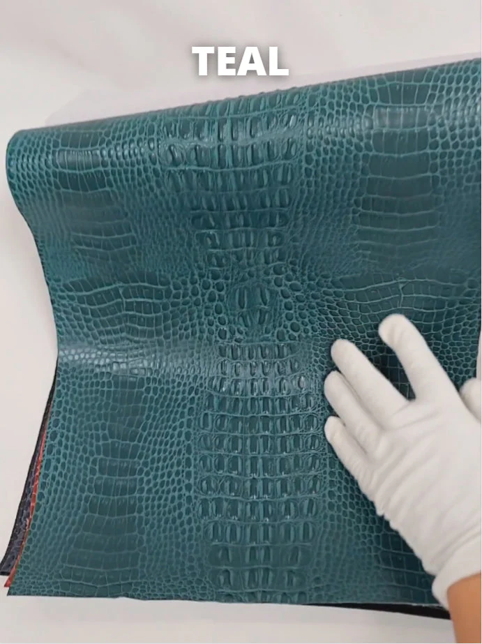 Teal Crocodile Marine Vinyl Fabric / Sold By The Yard 2 Teal Crocodile Marine Vinyl Fabric / Sold By The Yard