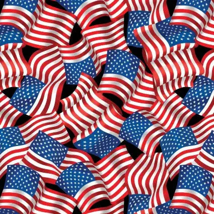 Black Background Flag Celebration Cotton Wideback Fabric Per Yard