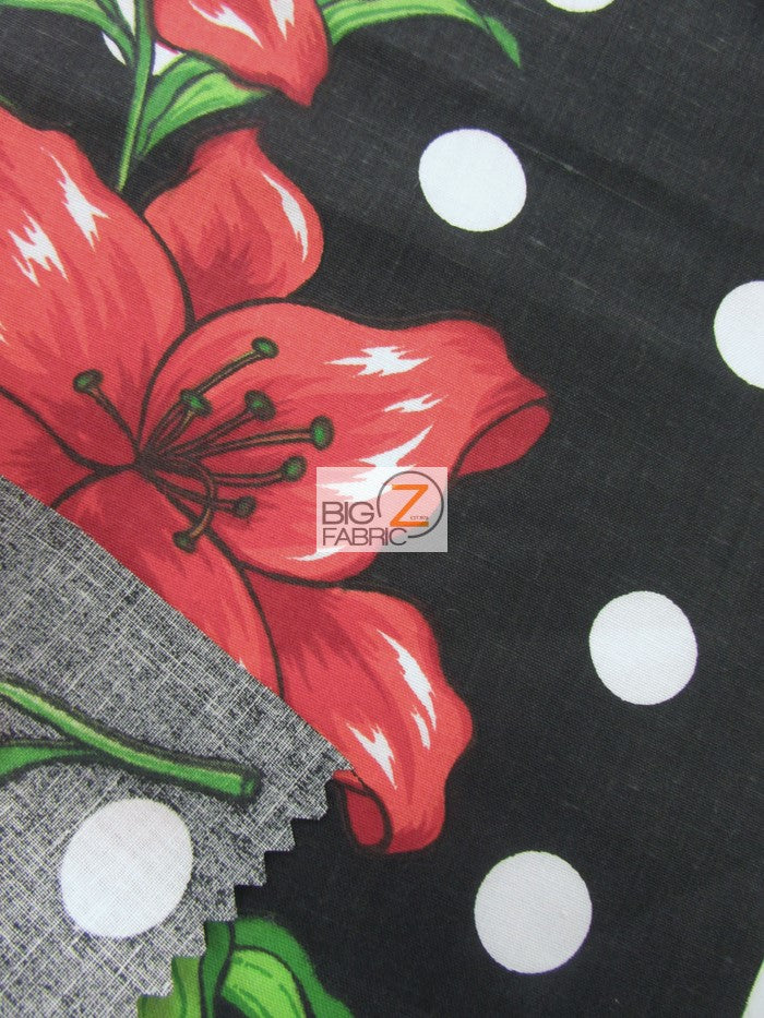 Black Bellflower Polka Dot Print Polyester Cotton Fabric 3 Black Bellflower Polka Dot Print Polyester Cotton Fabric
