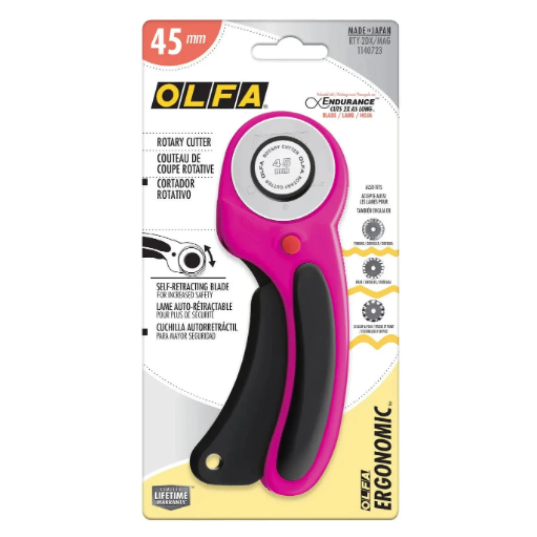 Olfa 45mm Ergonomic Rotary Cutter Magenta 1 Olfa 45mm Ergonomic Rotary Cutter Magenta