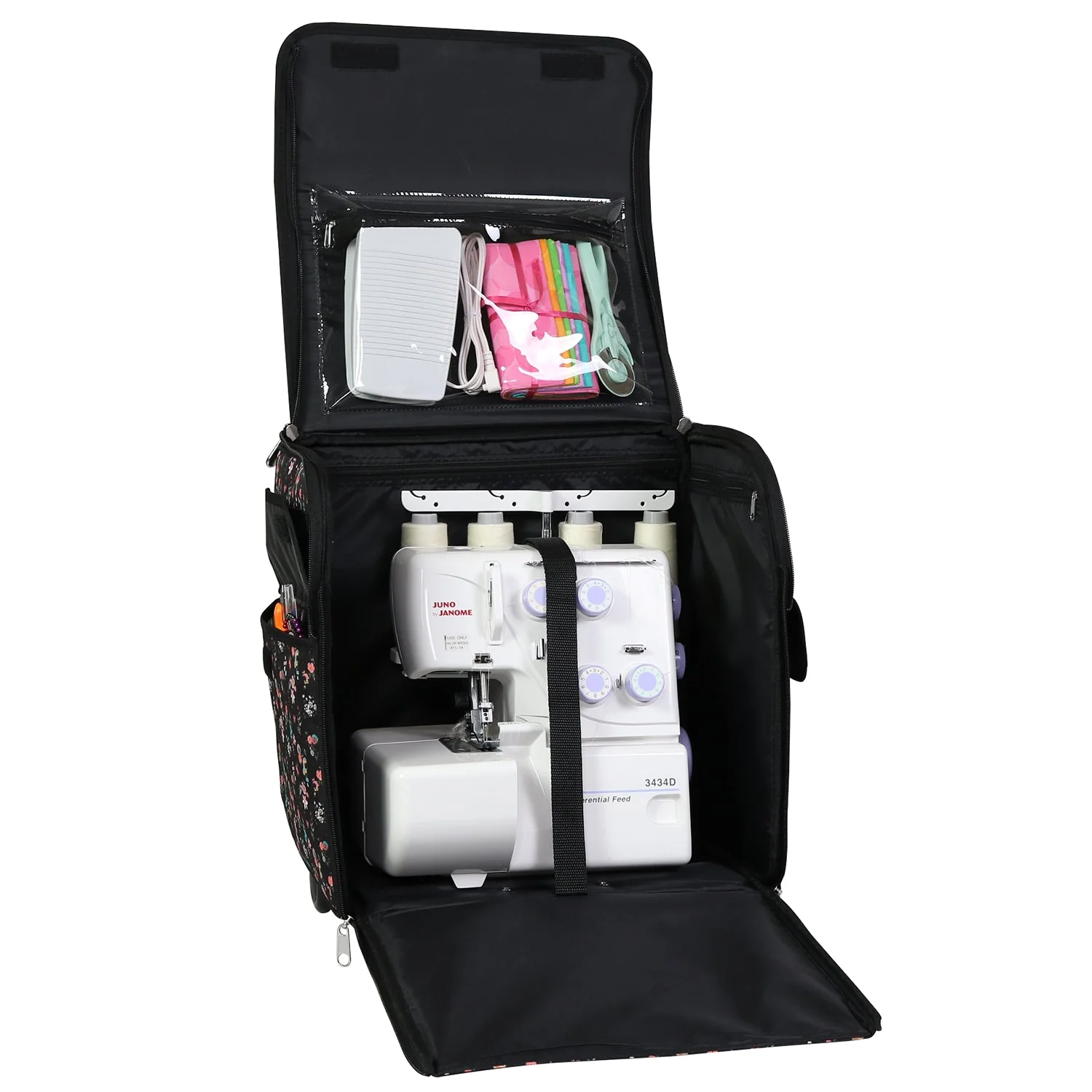 Collapsible Rolling Serger Machine Case, Black Floral 5 Collapsible Rolling Serger Machine Case, Black Floral