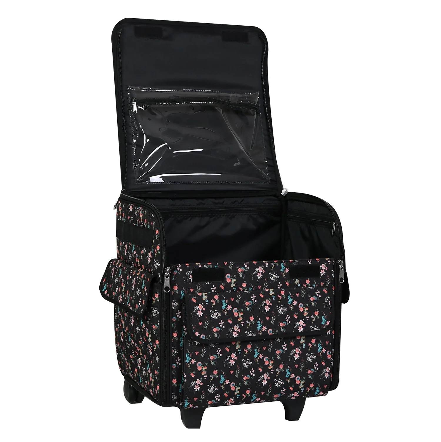 Collapsible Rolling Serger Machine Case, Black Floral 7 Collapsible Rolling Serger Machine Case, Black Floral