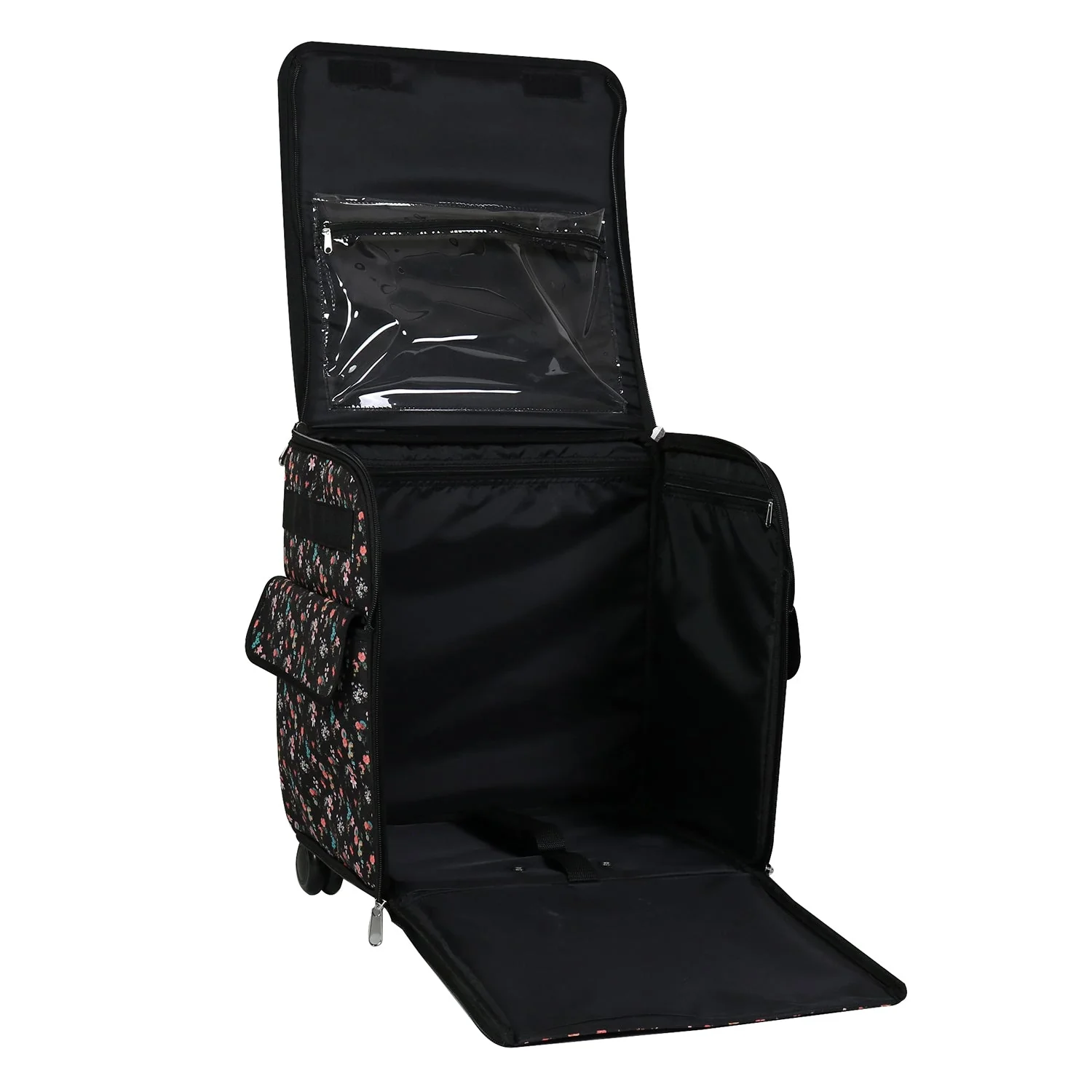 Collapsible Rolling Serger Machine Case, Black Floral 8 Collapsible Rolling Serger Machine Case, Black Floral