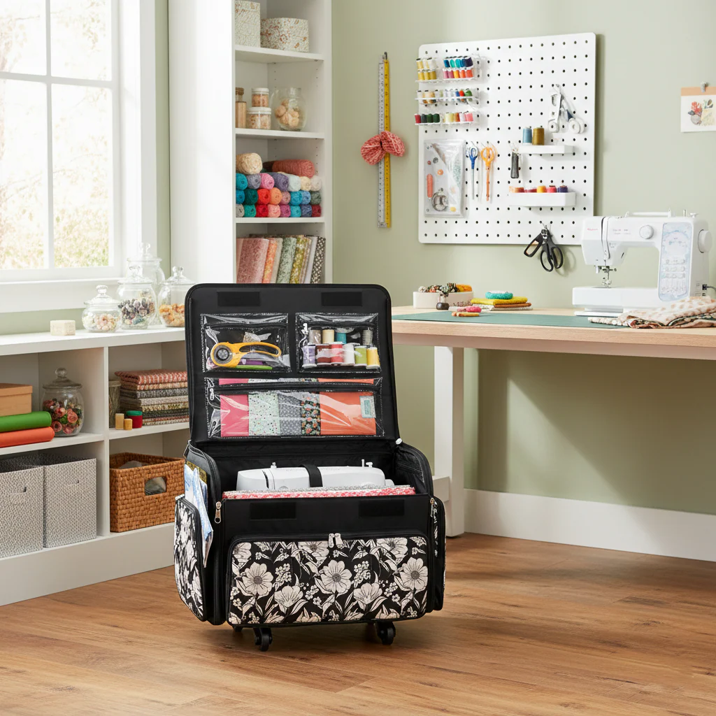 Everything Mary XL 4 Wheel Collapsible Rolling Sewing Machine Storage Case, Artistic Floral 2 Everything Mary XL 4 Wheel Collapsible Rolling Sewing Machine Storage Case, Artistic Floral