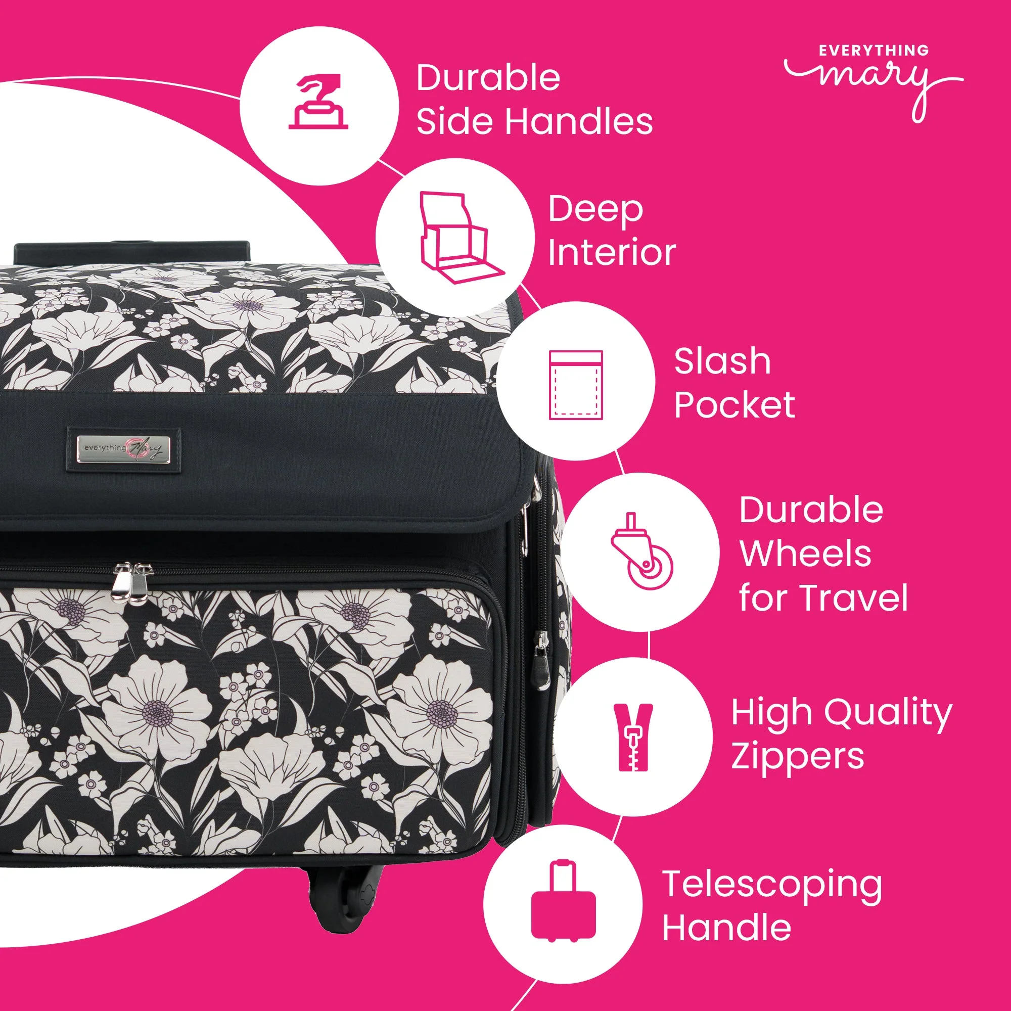 Everything Mary XL 4 Wheel Collapsible Rolling Sewing Machine Storage Case, Artistic Floral 3 Everything Mary XL 4 Wheel Collapsible Rolling Sewing Machine Storage Case, Artistic Floral