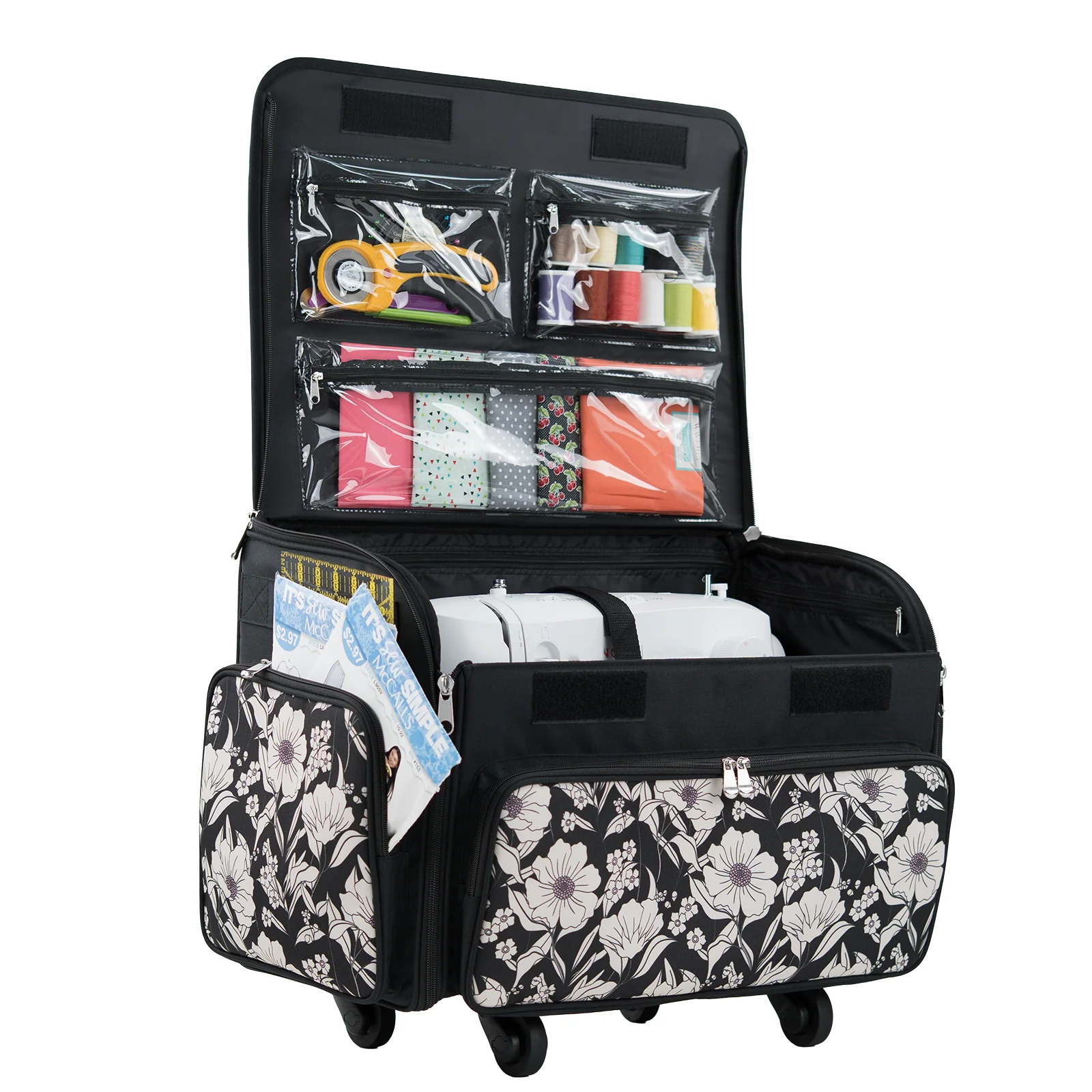 Everything Mary XL 4 Wheel Collapsible Rolling Sewing Machine Storage Case, Artistic Floral 9 Everything Mary XL 4 Wheel Collapsible Rolling Sewing Machine Storage Case, Artistic Floral
