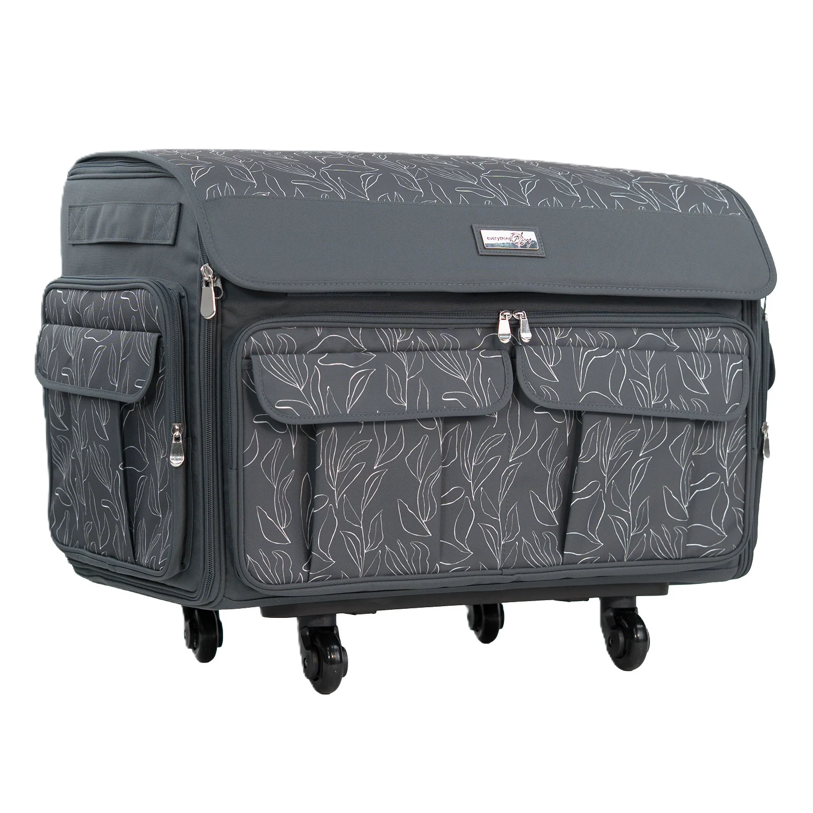 Everything Mary XXL 4 Wheel Collapsible Rolling Sewing Machine Storage Case, Grey Floral 1 Everything Mary XXL 4 Wheel Collapsible Rolling Sewing Machine Storage Case, Grey Floral