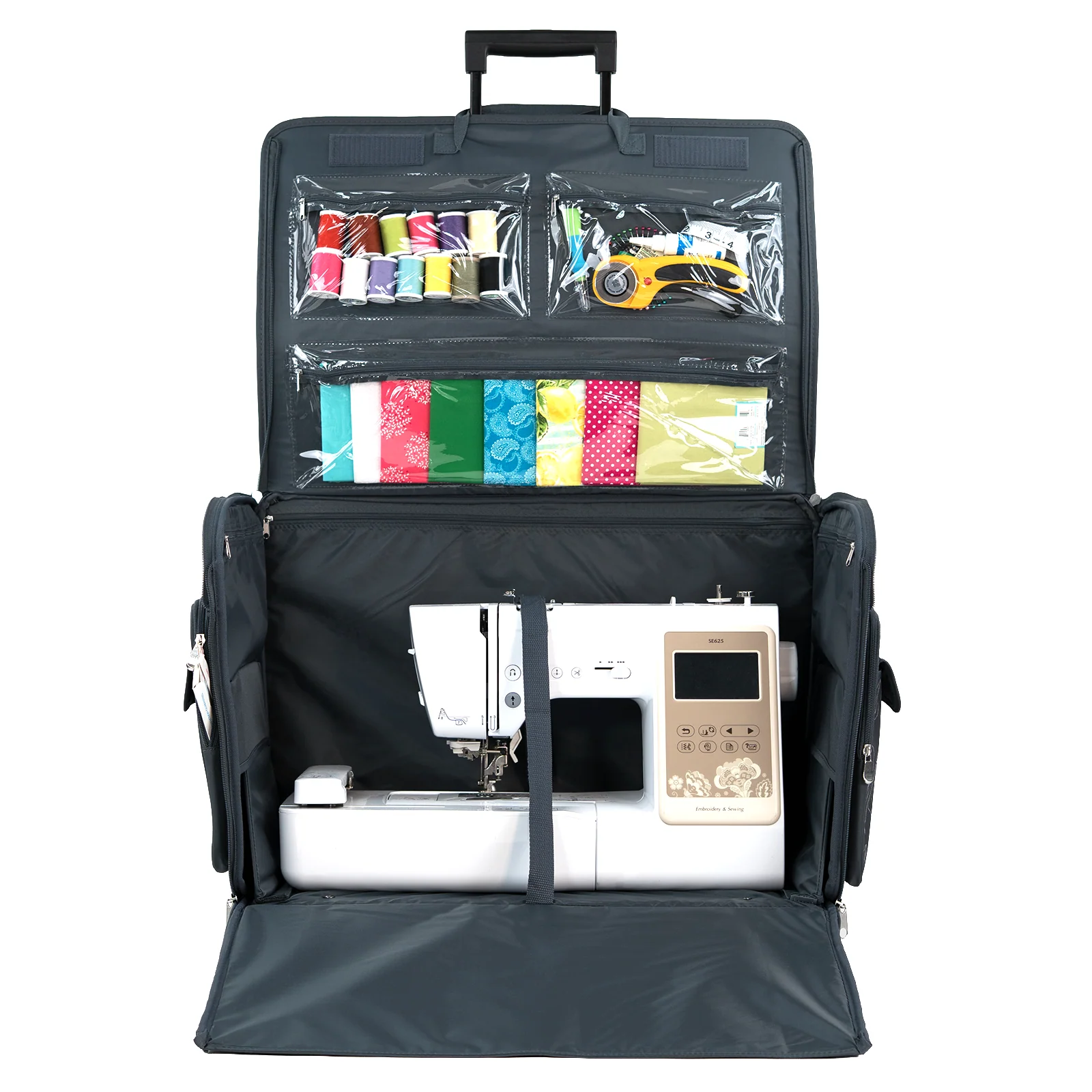 Everything Mary XXL 4 Wheel Collapsible Rolling Sewing Machine Storage Case, Grey Floral 3 Everything Mary XXL 4 Wheel Collapsible Rolling Sewing Machine Storage Case, Grey Floral