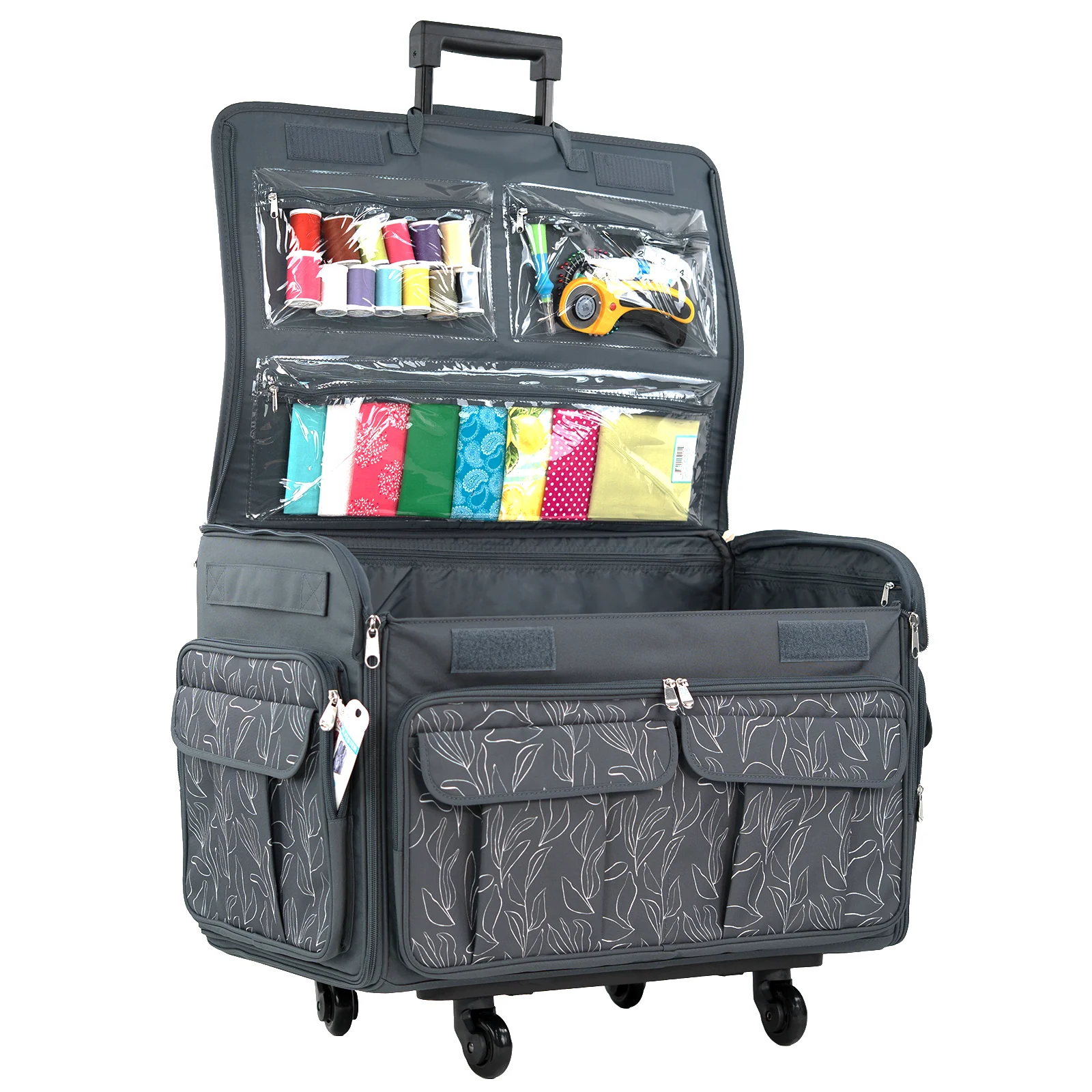 Everything Mary XXL 4 Wheel Collapsible Rolling Sewing Machine Storage Case, Grey Floral 8 Everything Mary XXL 4 Wheel Collapsible Rolling Sewing Machine Storage Case, Grey Floral