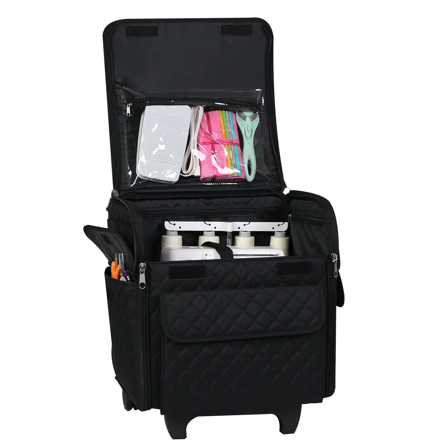 Collapsible Rolling Serger Machine Case, Black Quilted 2 Collapsible Rolling Serger Machine Case, Black Quilted