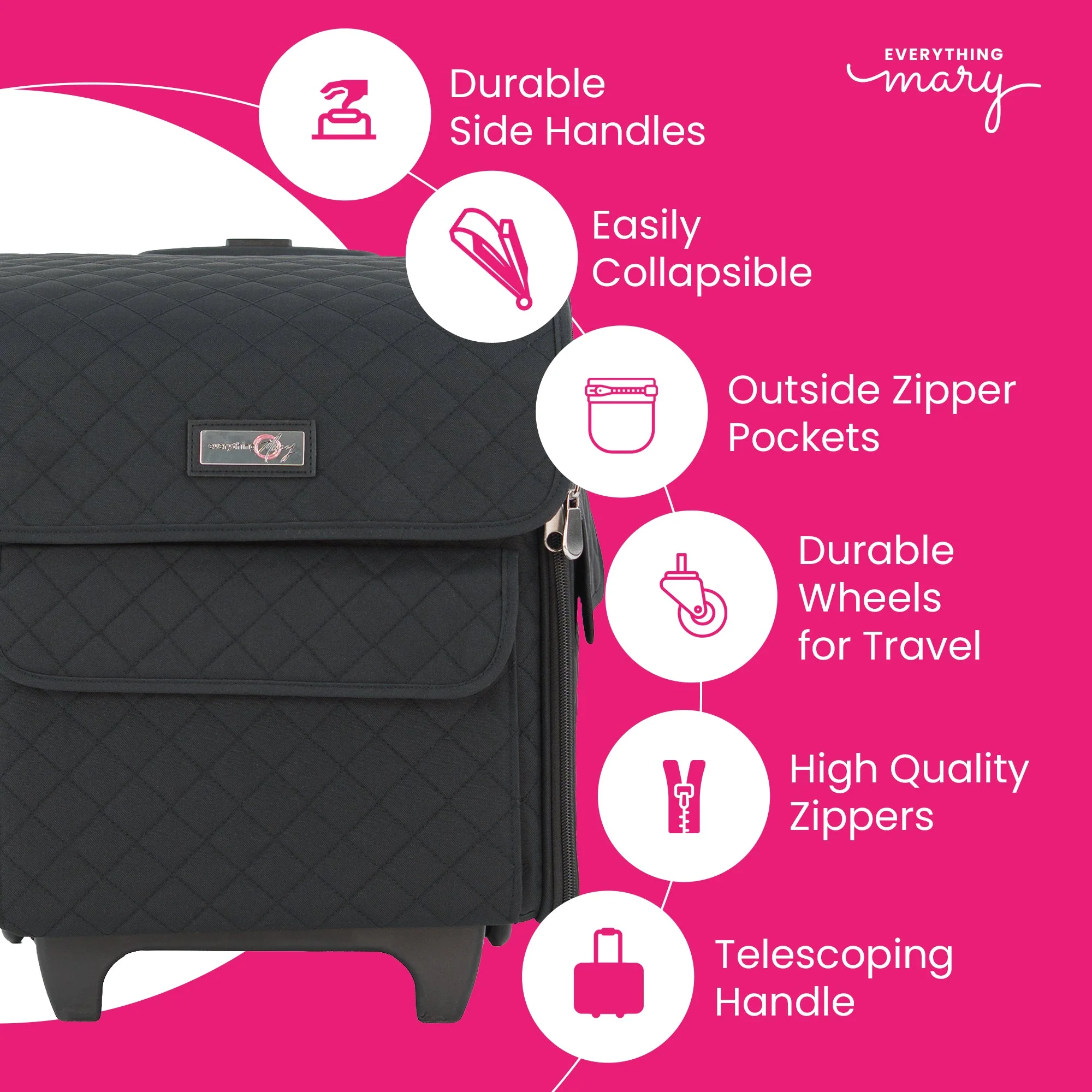 Collapsible Rolling Serger Machine Case, Black Quilted 5 Collapsible Rolling Serger Machine Case, Black Quilted