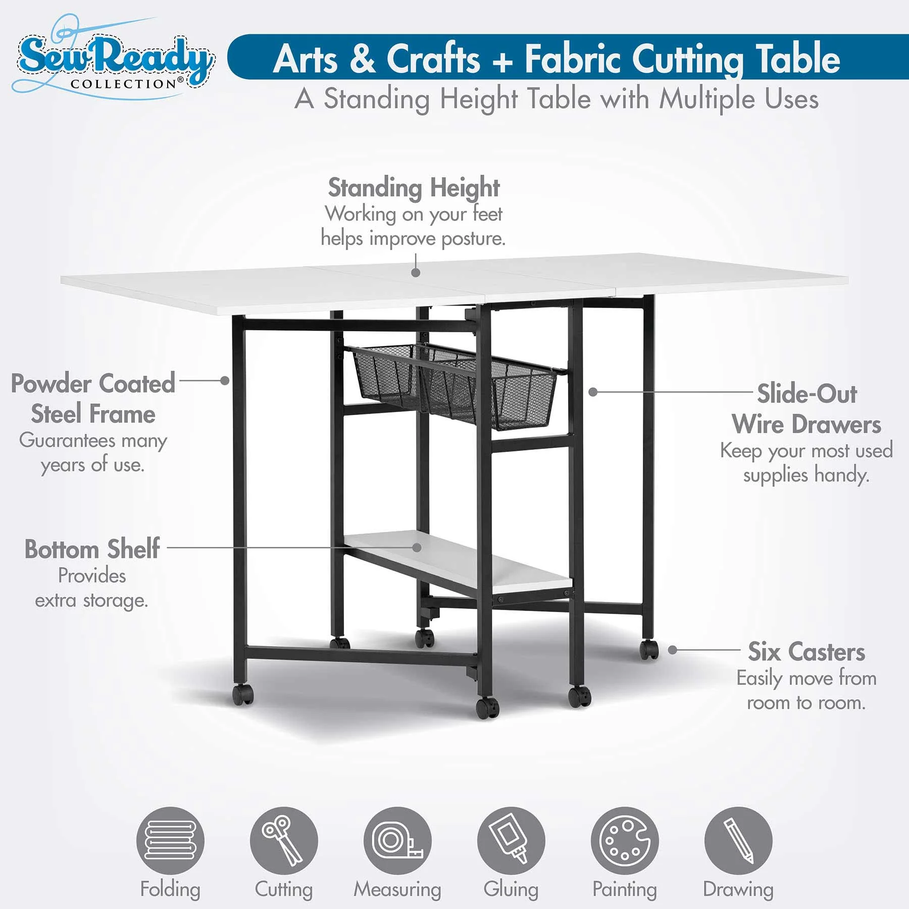 Sew Ready 36" Cutting Table with Basket Charcoal / White 7 Sew Ready 36" Cutting Table with Basket Charcoal / White
