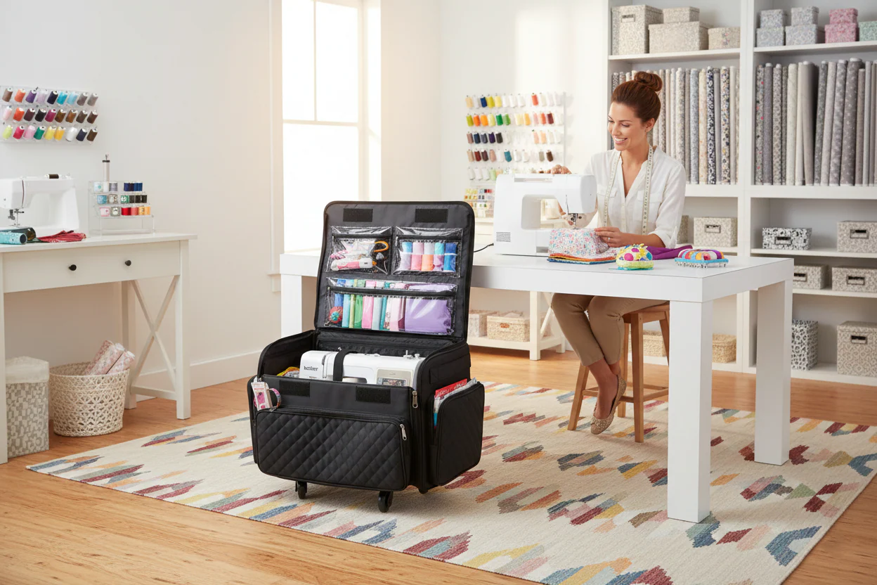 XL 4 Wheel Collapsible Deluxe Rolling Sewing Machine Storage Case, Black Quilted 2 XL 4 Wheel Collapsible Deluxe Rolling Sewing Machine Storage Case, Black Quilted