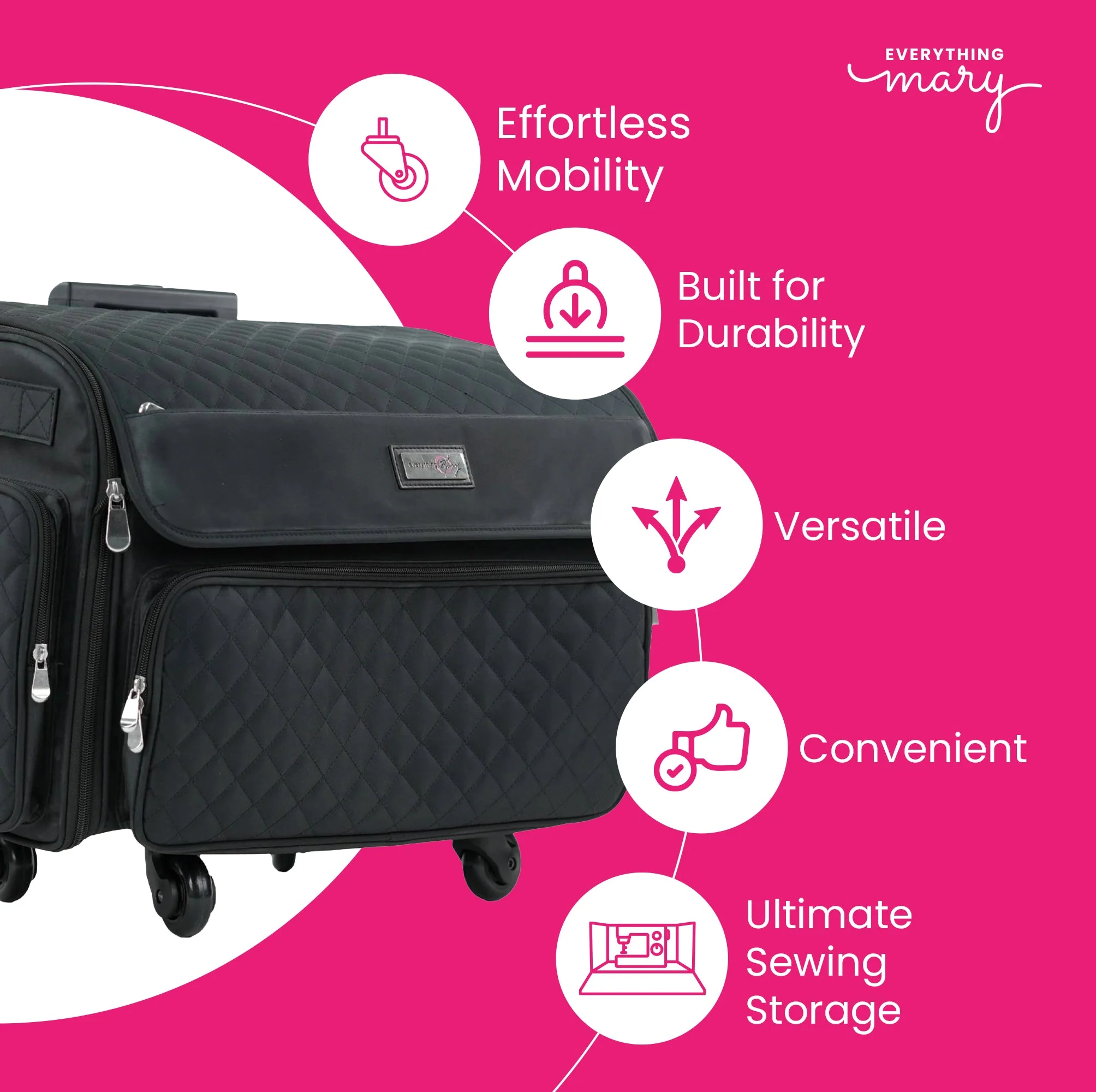 XL 4 Wheel Collapsible Deluxe Rolling Sewing Machine Storage Case, Black Quilted 3 XL 4 Wheel Collapsible Deluxe Rolling Sewing Machine Storage Case, Black Quilted