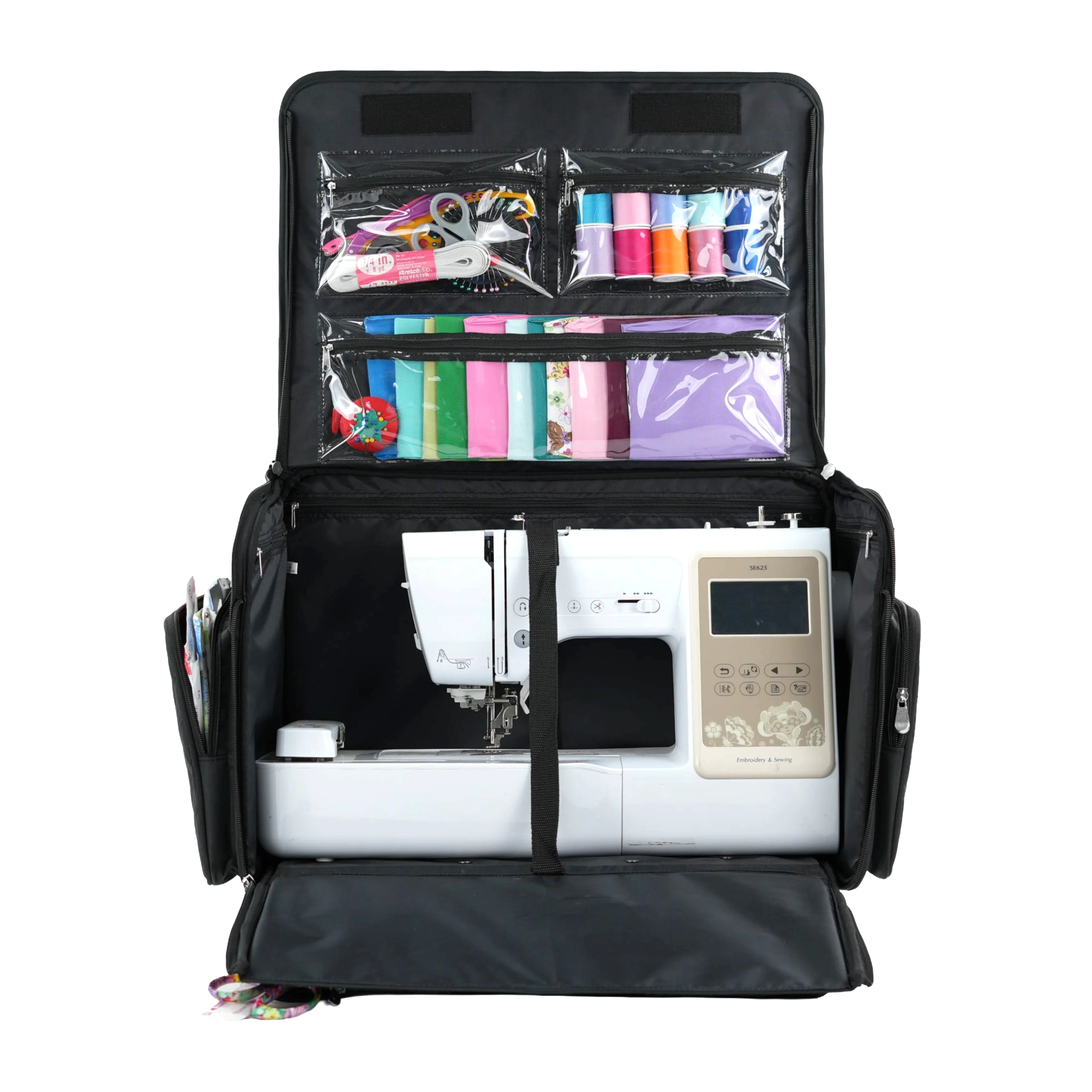 XL 4 Wheel Collapsible Deluxe Rolling Sewing Machine Storage Case, Black Quilted 6 XL 4 Wheel Collapsible Deluxe Rolling Sewing Machine Storage Case, Black Quilted