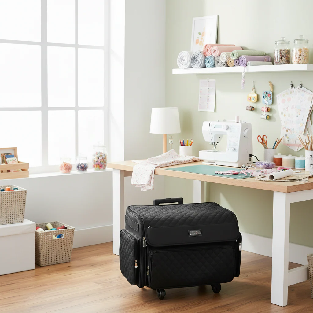 XL 4 Wheel Collapsible Deluxe Rolling Sewing Machine Storage Case, Black Quilted 8 XL 4 Wheel Collapsible Deluxe Rolling Sewing Machine Storage Case, Black Quilted