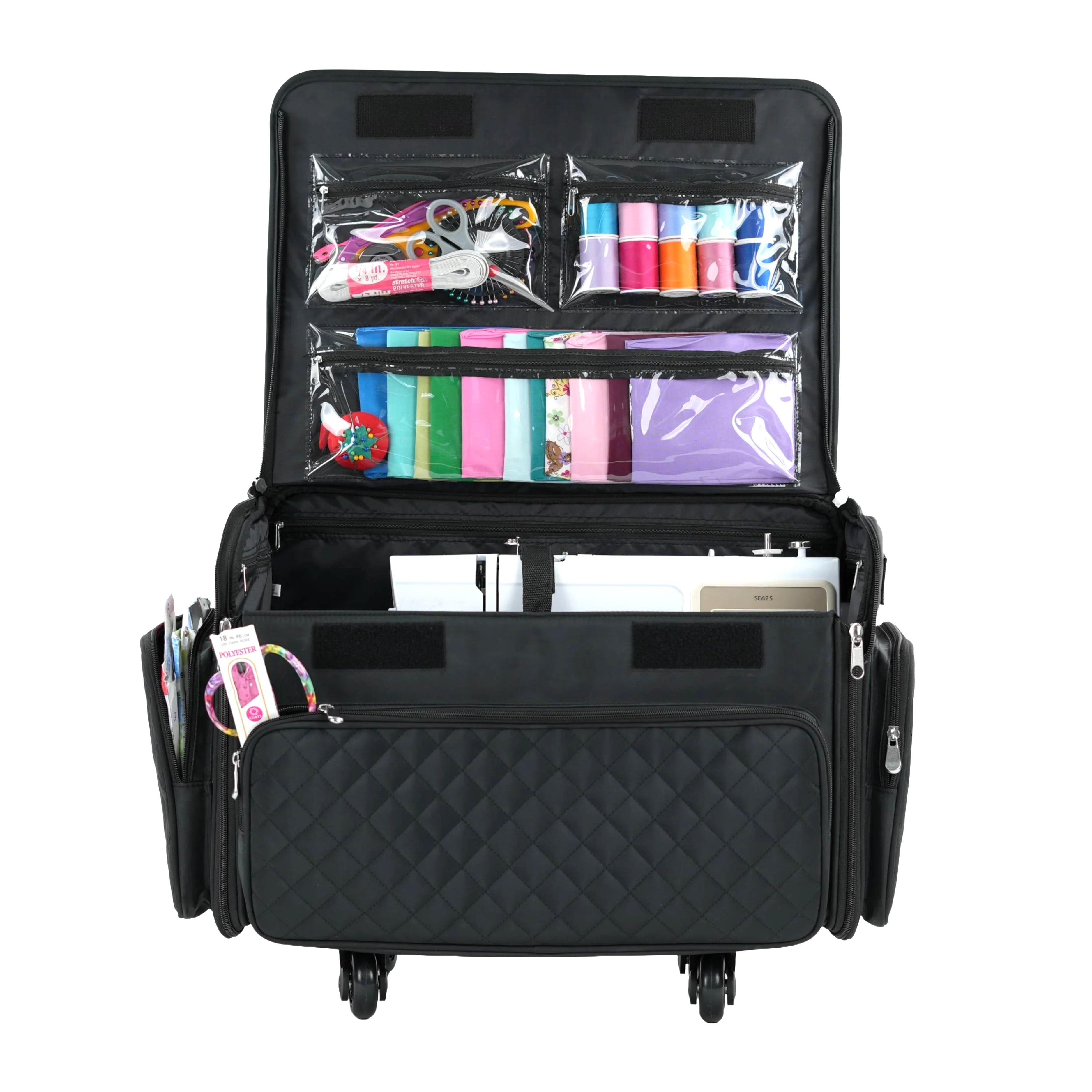 XL 4 Wheel Collapsible Deluxe Rolling Sewing Machine Storage Case, Black Quilted 9 XL 4 Wheel Collapsible Deluxe Rolling Sewing Machine Storage Case, Black Quilted