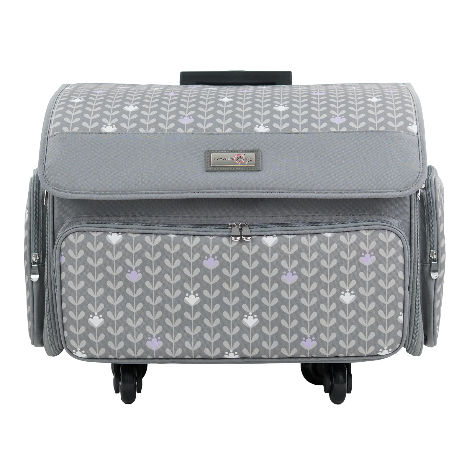 XL 4 Wheel Collapsible Deluxe Rolling Sewing Machine Storage Case, Purple Floral