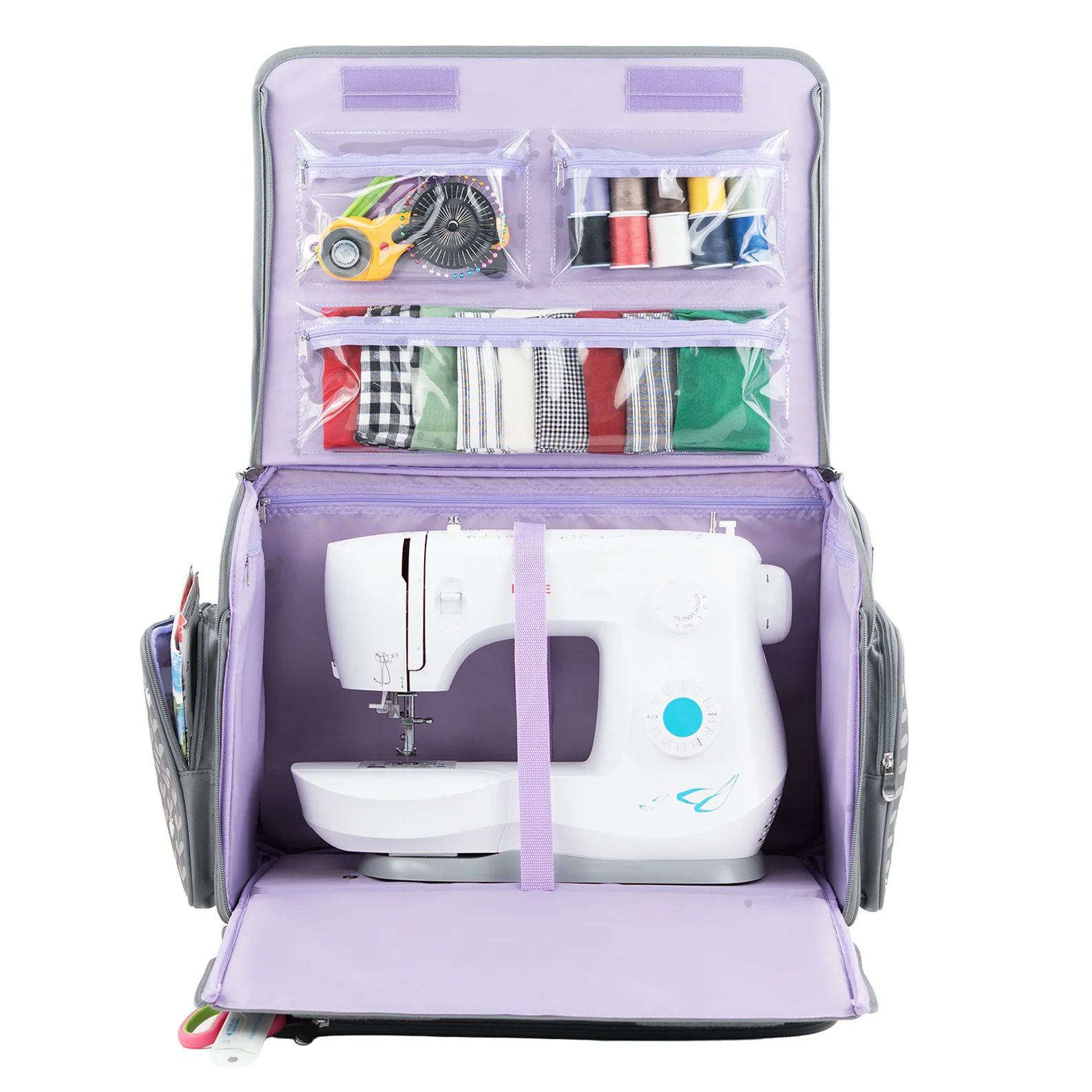 XL 4 Wheel Collapsible Deluxe Rolling Sewing Machine Storage Case, Purple Floral 6 XL 4 Wheel Collapsible Deluxe Rolling Sewing Machine Storage Case, Purple Floral