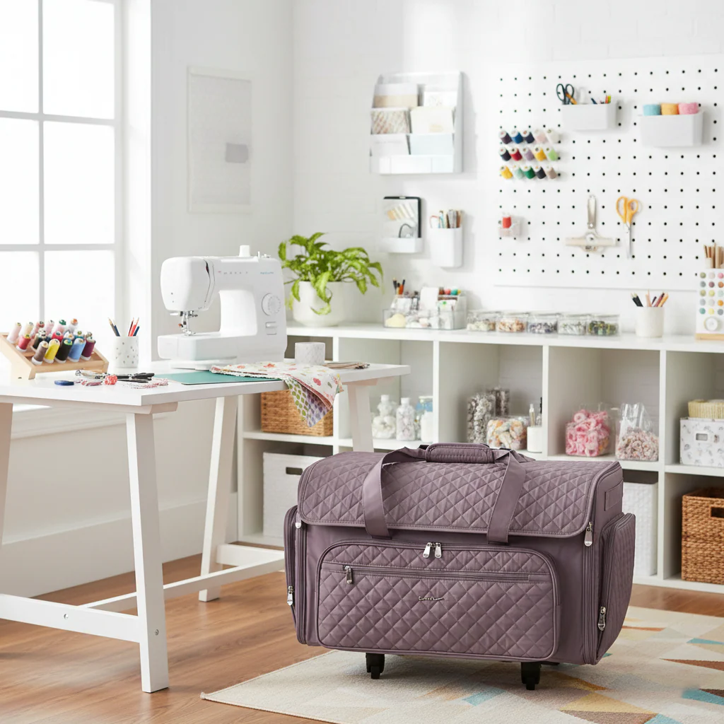 Everything Mary XXL 4 Wheel Collapsible Rolling Sewing Machine Storage Case, Purple Quilted 6 Everything Mary XXL 4 Wheel Collapsible Rolling Sewing Machine Storage Case, Purple Quilted