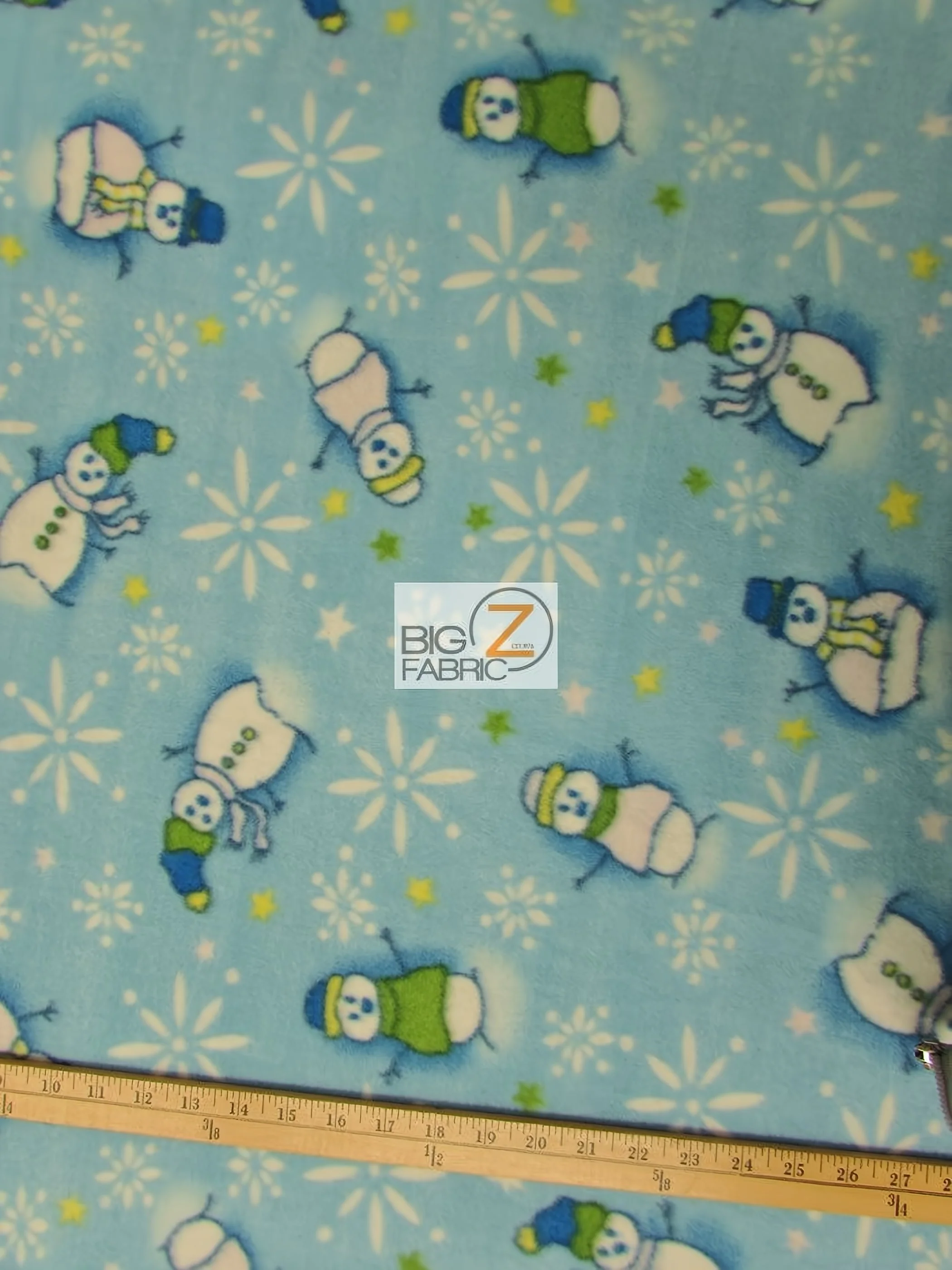 Christmas Holiday Snowman Blue Fleece Fabric 1 Christmas Holiday Snowman Blue Fleece Fabric