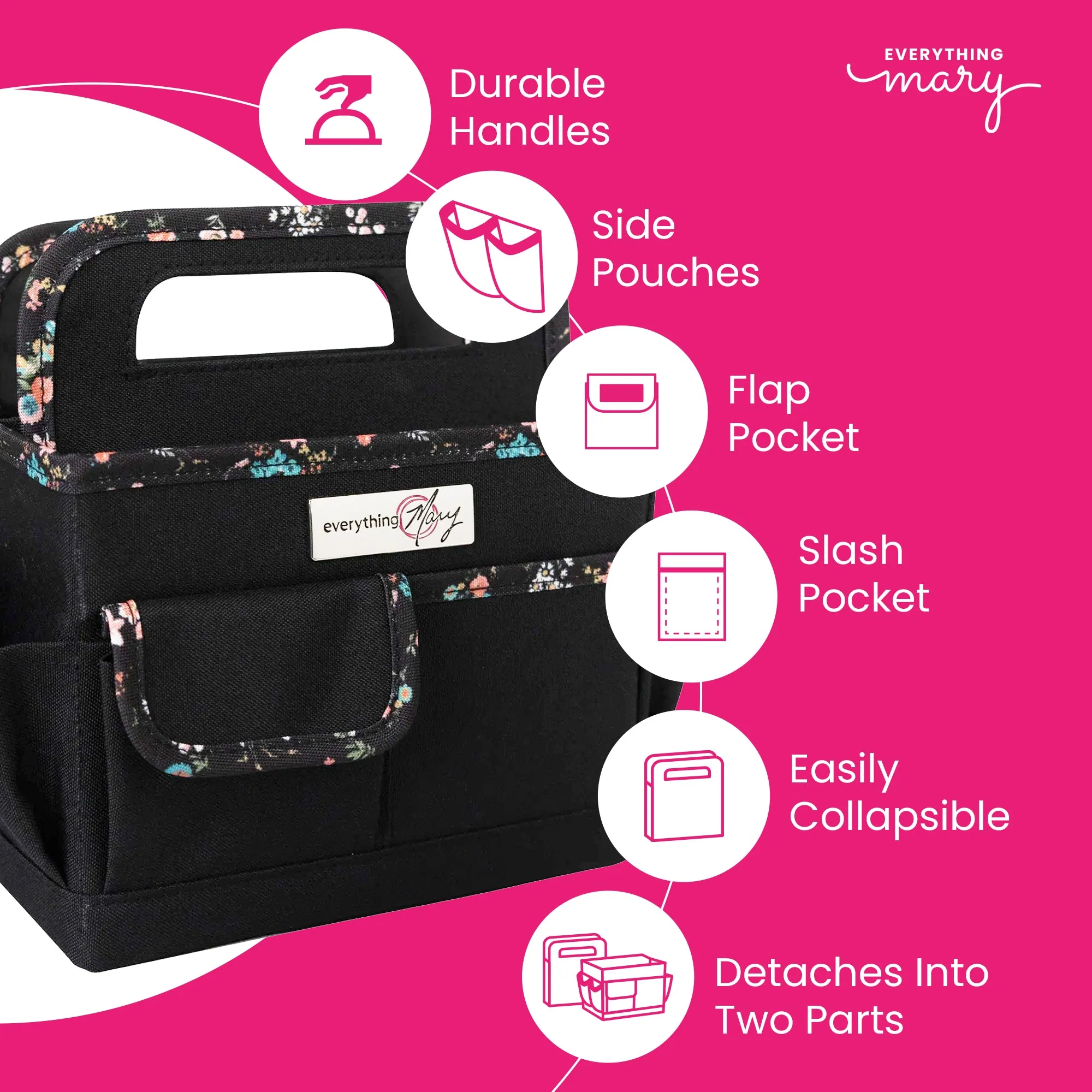 Collapsible Desktop Craft Caddy, Black & Floral 3 Collapsible Desktop Craft Caddy, Black & Floral