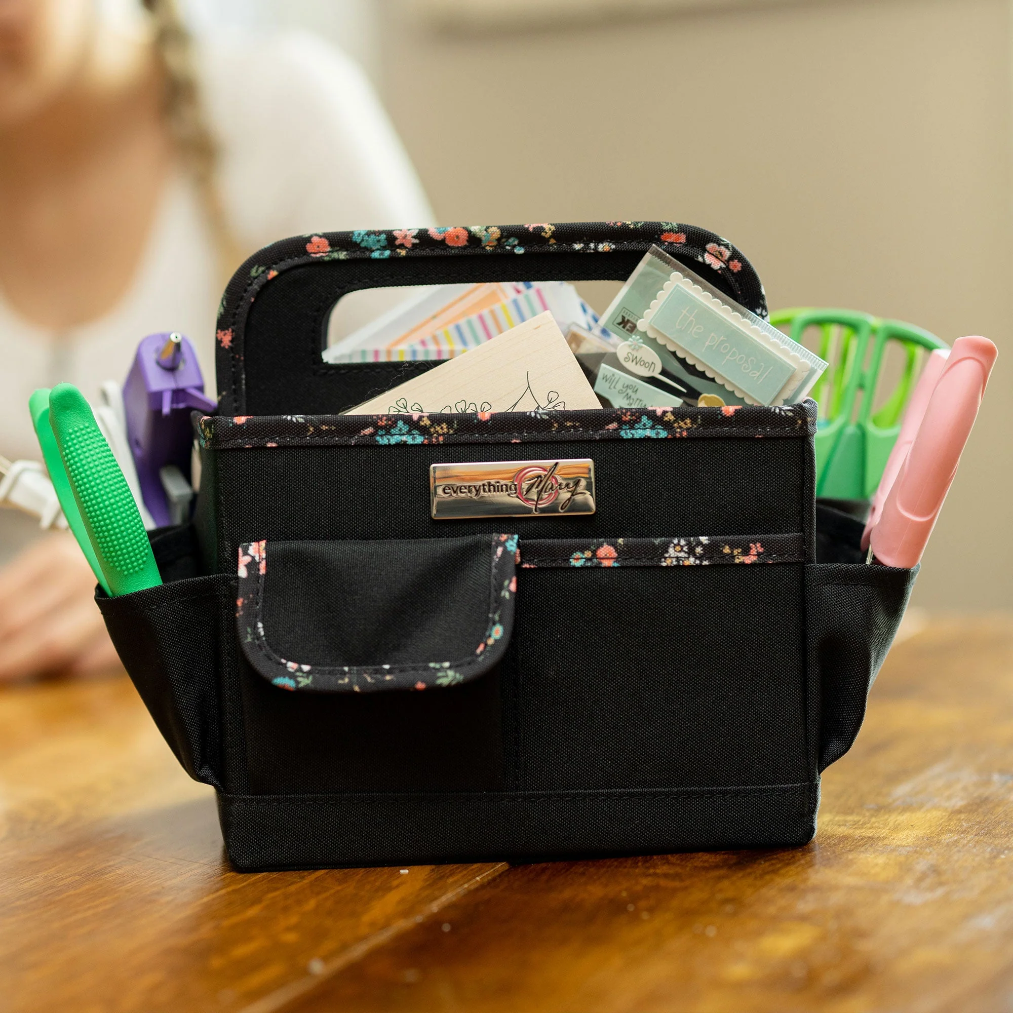 Collapsible Desktop Craft Caddy, Black & Floral 5 Collapsible Desktop Craft Caddy, Black & Floral