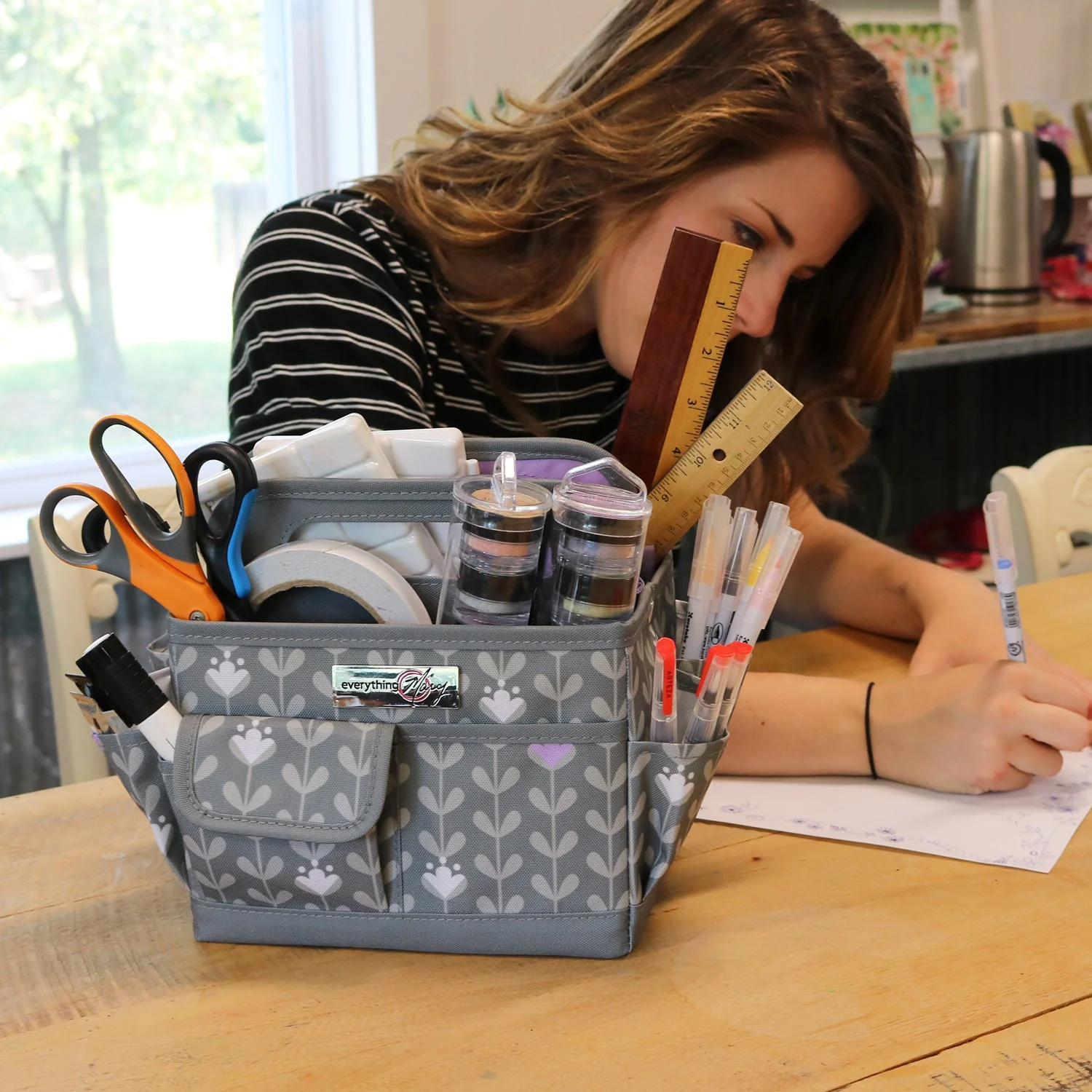 Collapsible Desktop Craft Caddy, Purple Flowers 3 Collapsible Desktop Craft Caddy, Purple Flowers