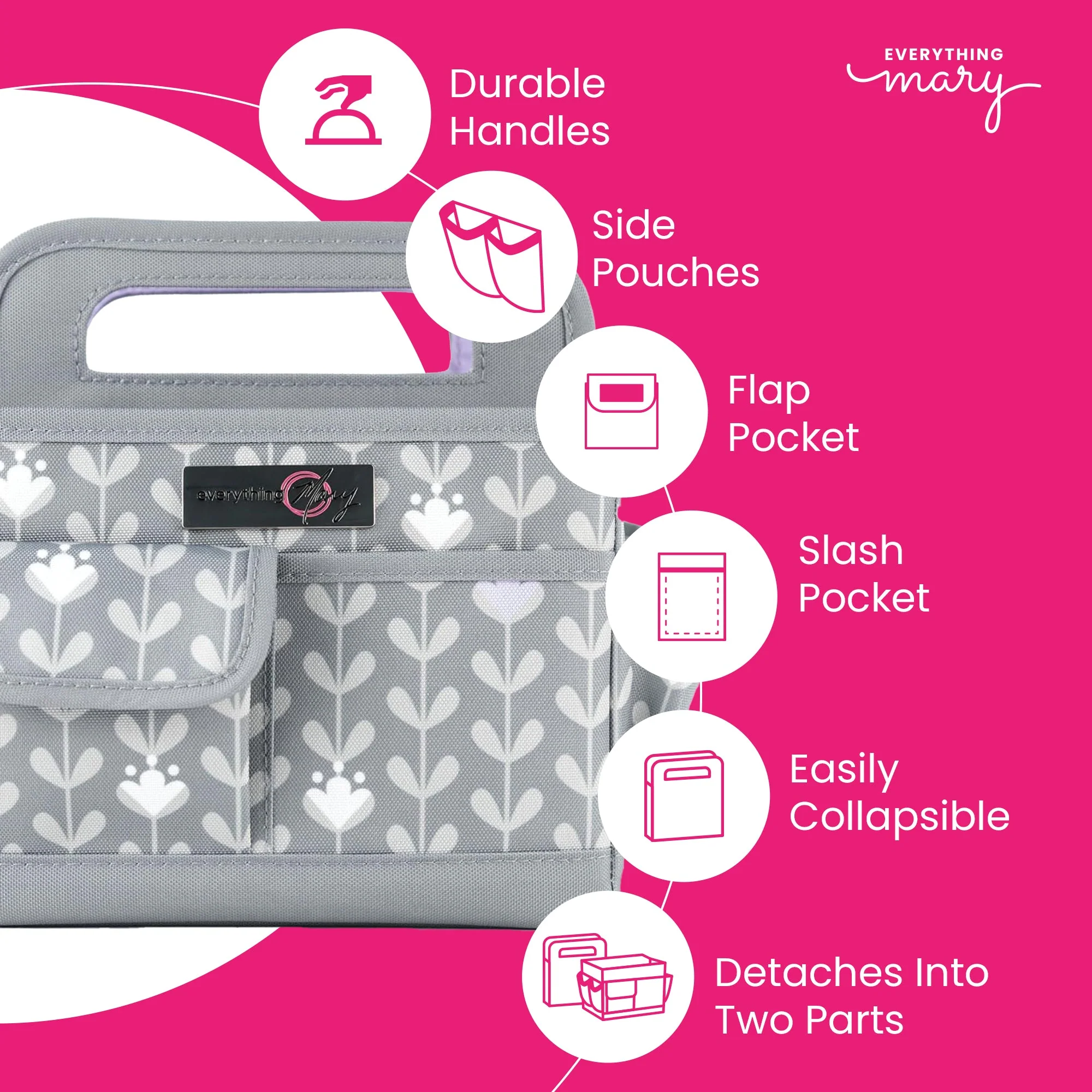 Collapsible Desktop Craft Caddy, Purple Flowers 4 Collapsible Desktop Craft Caddy, Purple Flowers