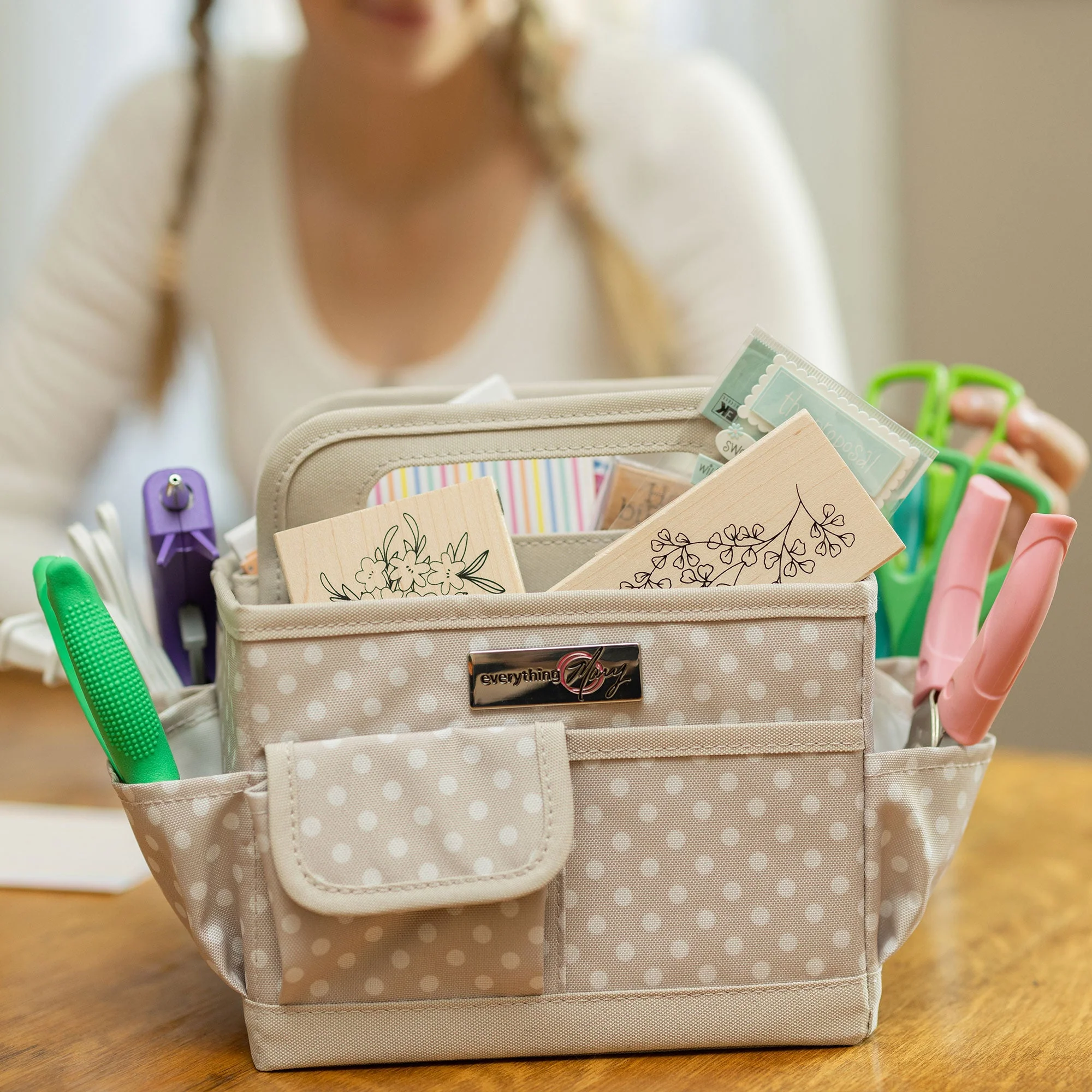 Collapsible Desktop Craft Caddy, Tan Dot 3 Collapsible Desktop Craft Caddy, Tan Dot