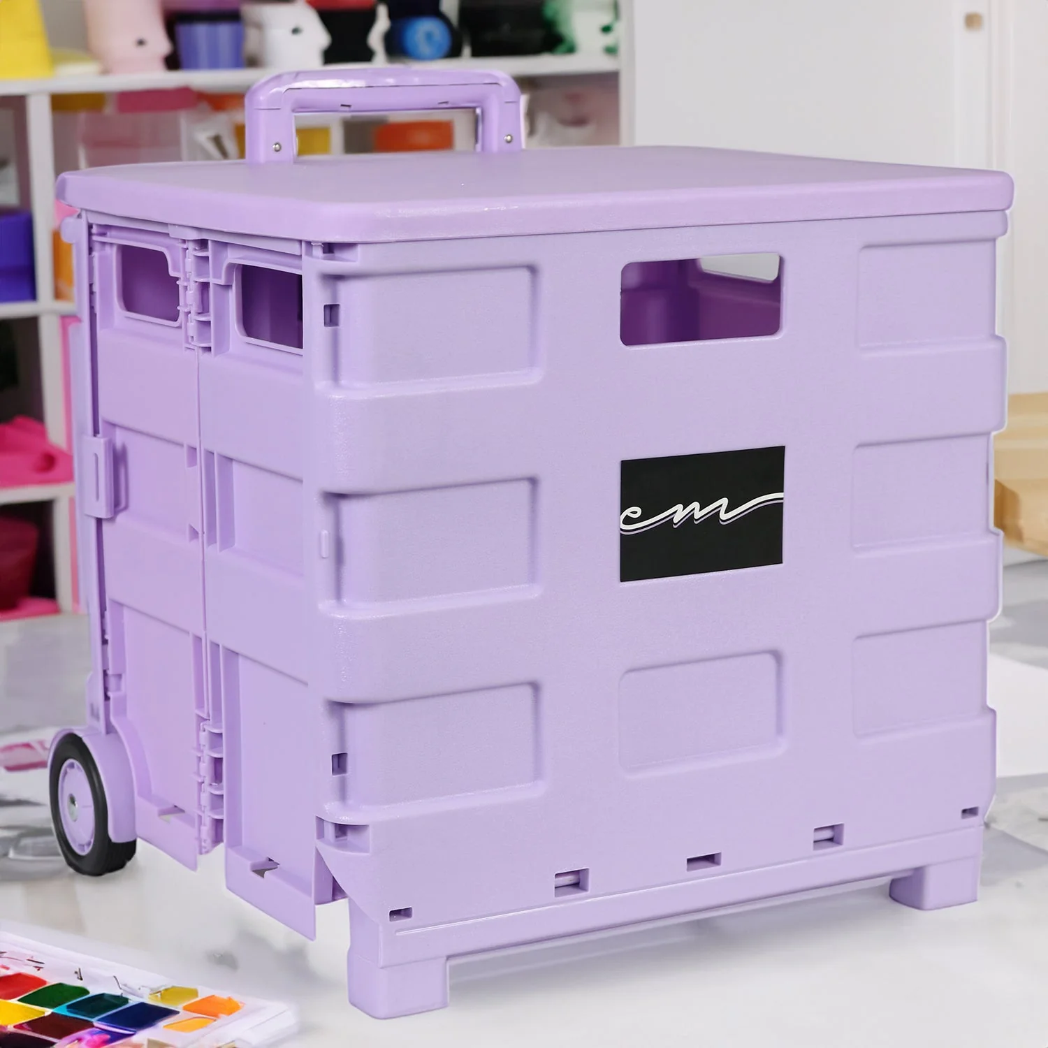 Collapsible Plastic Rolling Craft Cart, Purple 11 Collapsible Plastic Rolling Craft Cart, Purple