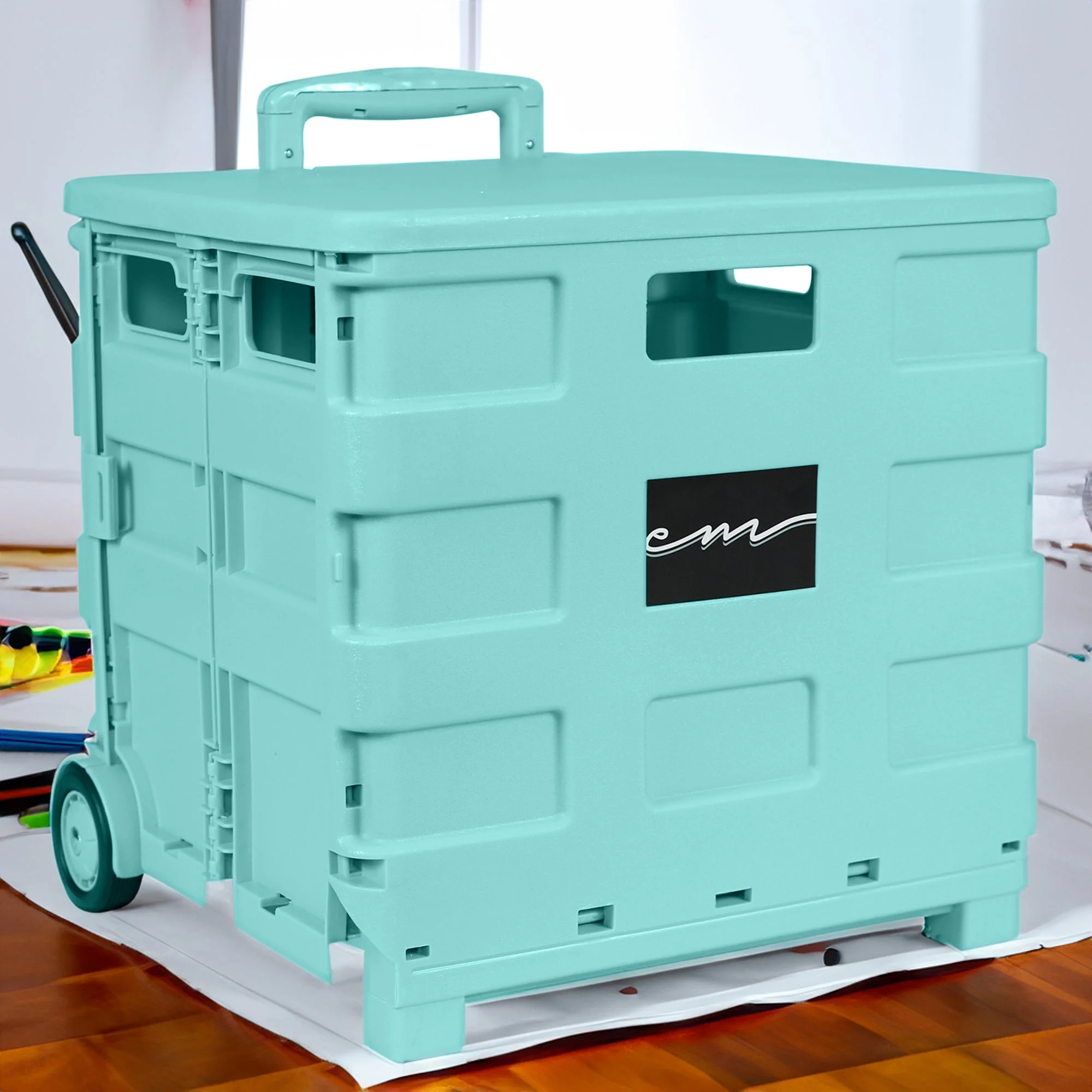 Collapsible Rolling Craft Cart with Lid – Aqua 6 Collapsible Rolling Craft Cart with Lid – Aqua