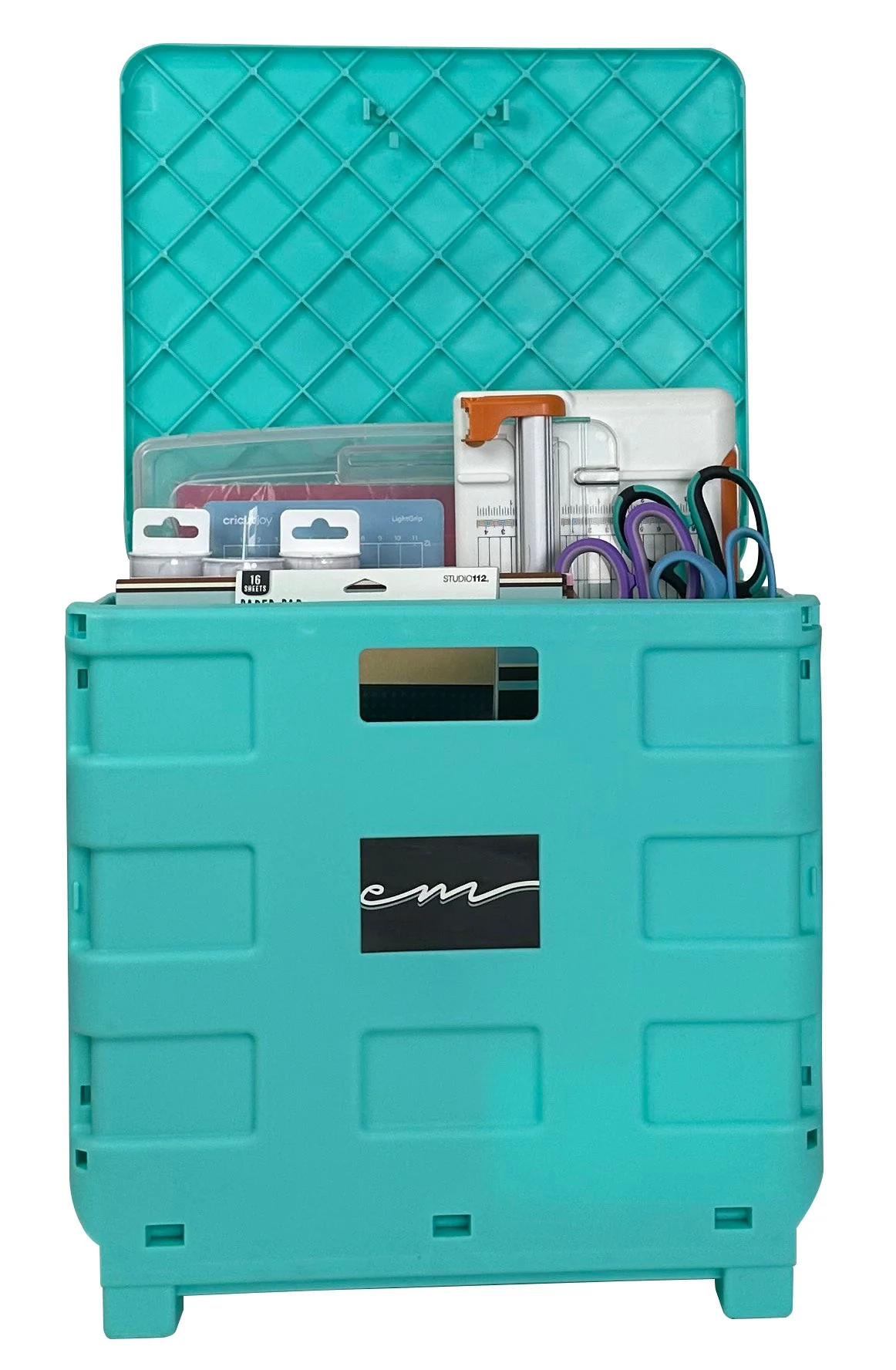 Collapsible Rolling Craft Cart with Lid – Aqua 7 Collapsible Rolling Craft Cart with Lid – Aqua