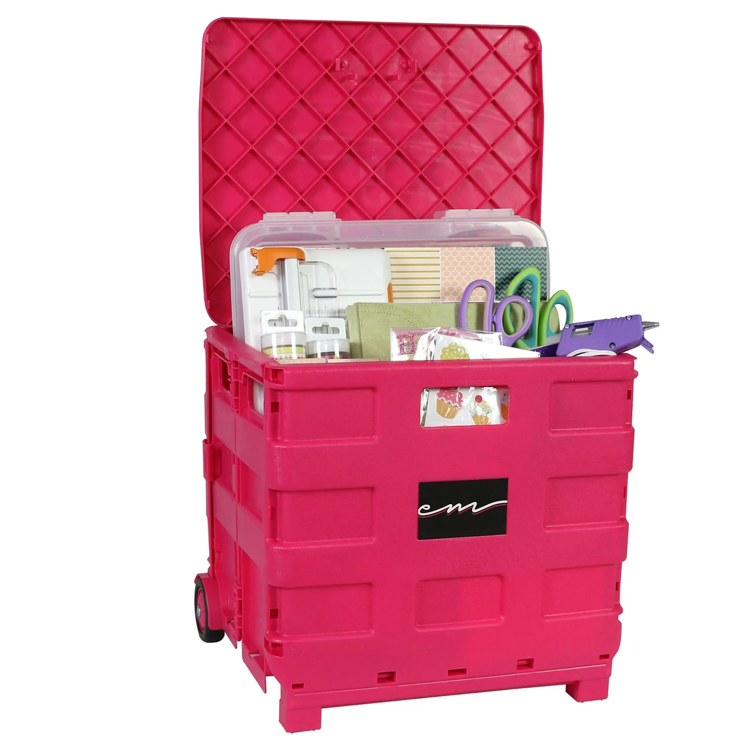 Collapsible Rolling Craft Cart with Lid – Pink 10 Collapsible Rolling Craft Cart with Lid – Pink