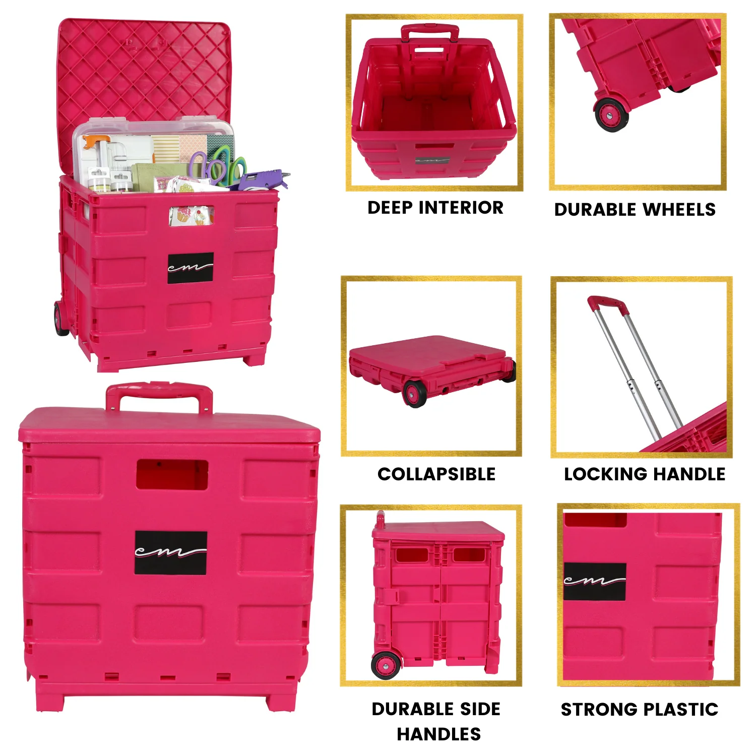 Collapsible Rolling Craft Cart with Lid – Pink 14 Collapsible Rolling Craft Cart with Lid – Pink