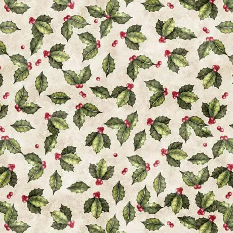 Cream Holly Toss Cotton Wideback Fabric per yard