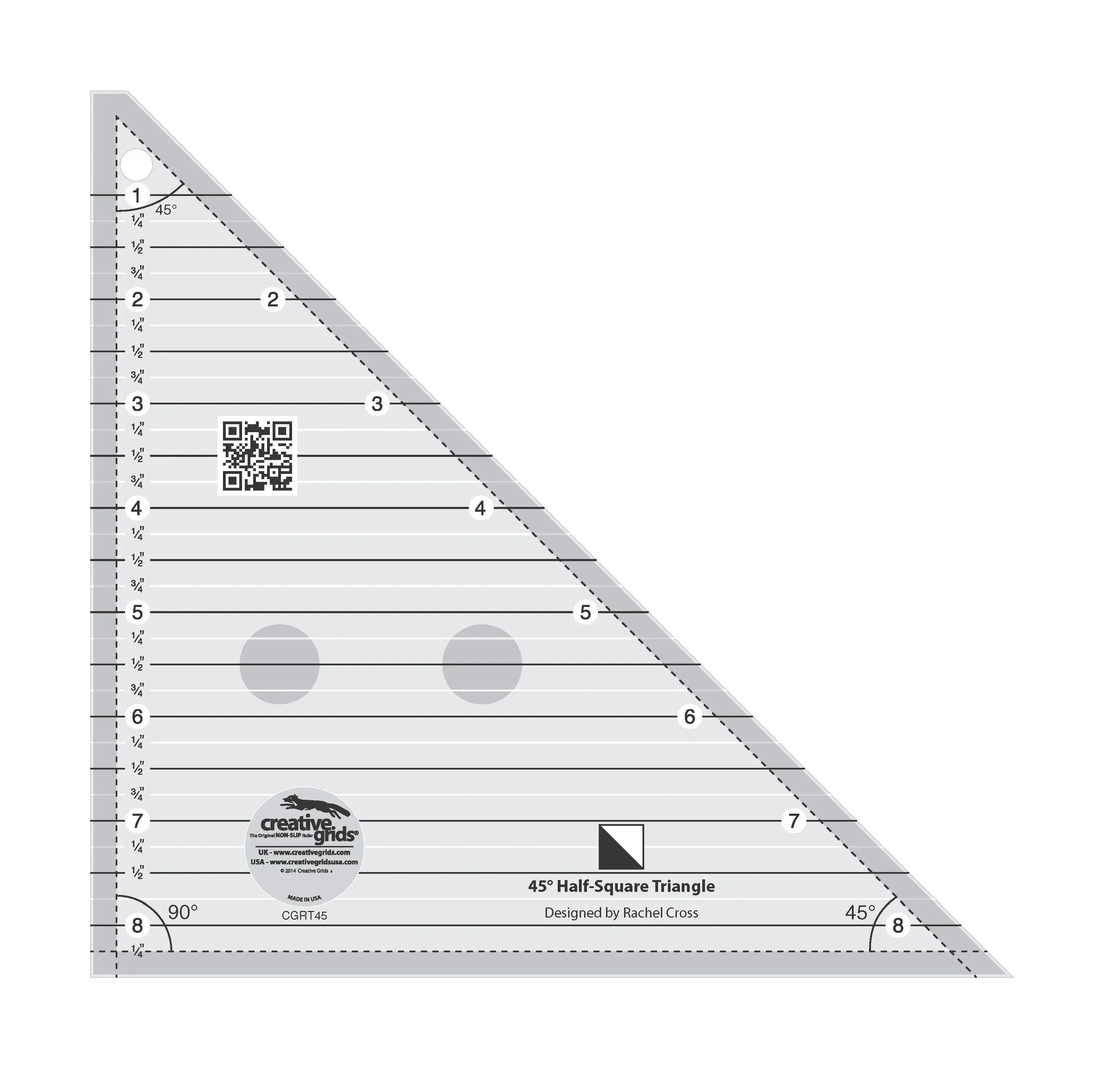 Creative Grids 45 Degree Half-Square Triangle 8-1/2in Quilt Ruler 1 Creative Grids 45 Degree Half-Square Triangle 8-1/2in Quilt Ruler