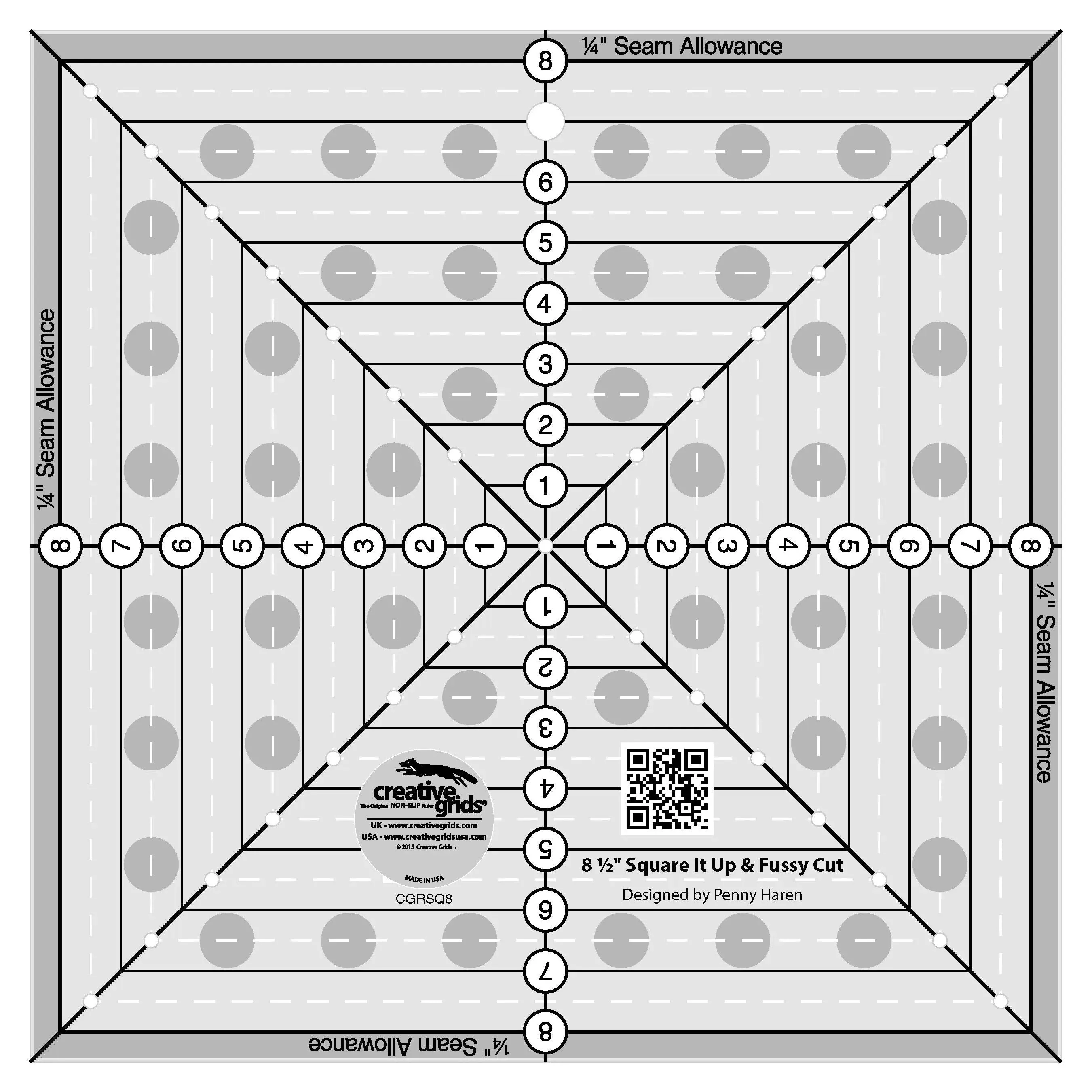 Creative Grids 8-1/2in Square It Up or Fussy Cut Square Quilt Ruler 1 Creative Grids 8-1/2in Square It Up or Fussy Cut Square Quilt Ruler