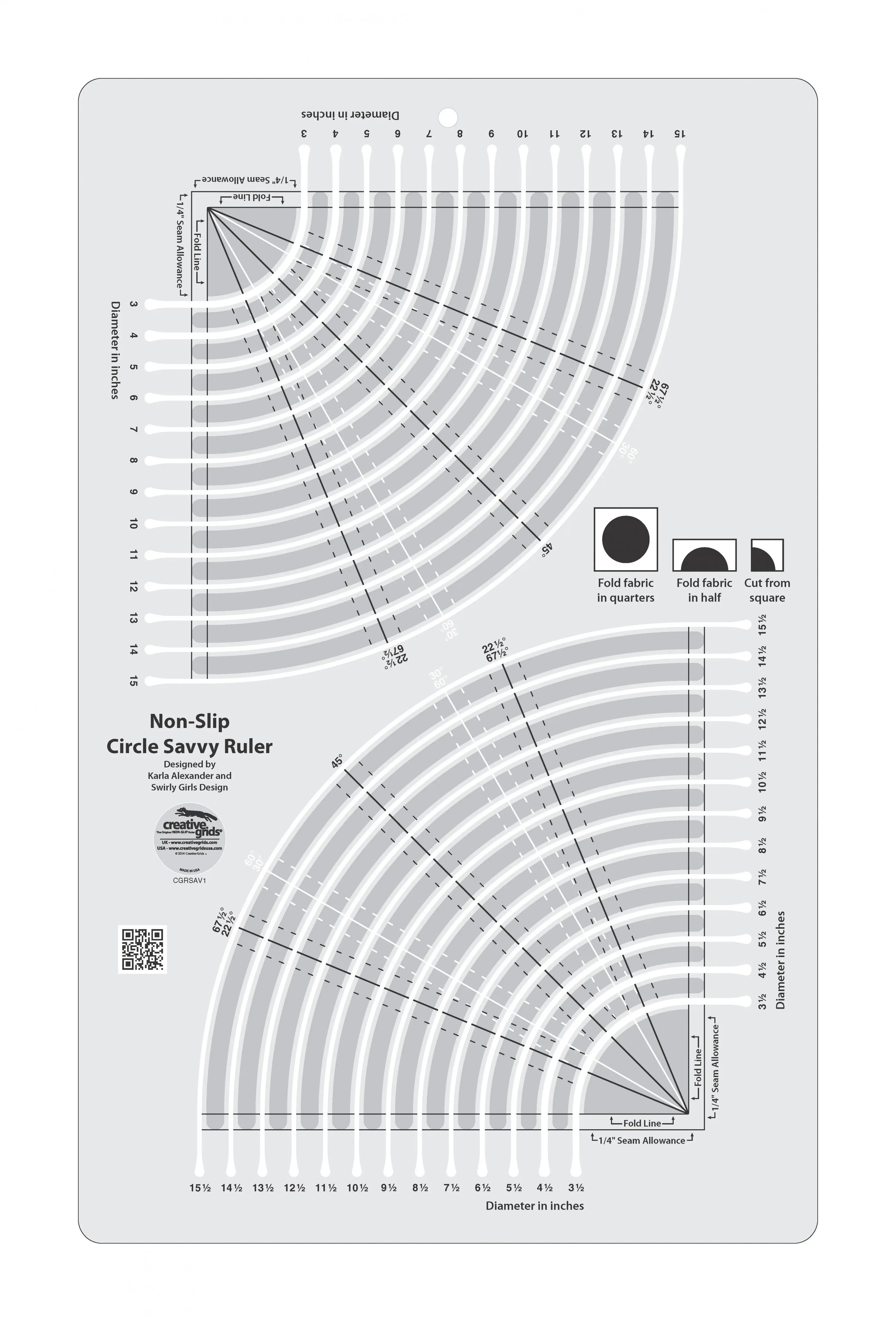 Creative Grids Circle Savvy 11-3/4in x 18-1/2in Quilt Ruler 1 Creative Grids Circle Savvy 11-3/4in x 18-1/2in Quilt Ruler