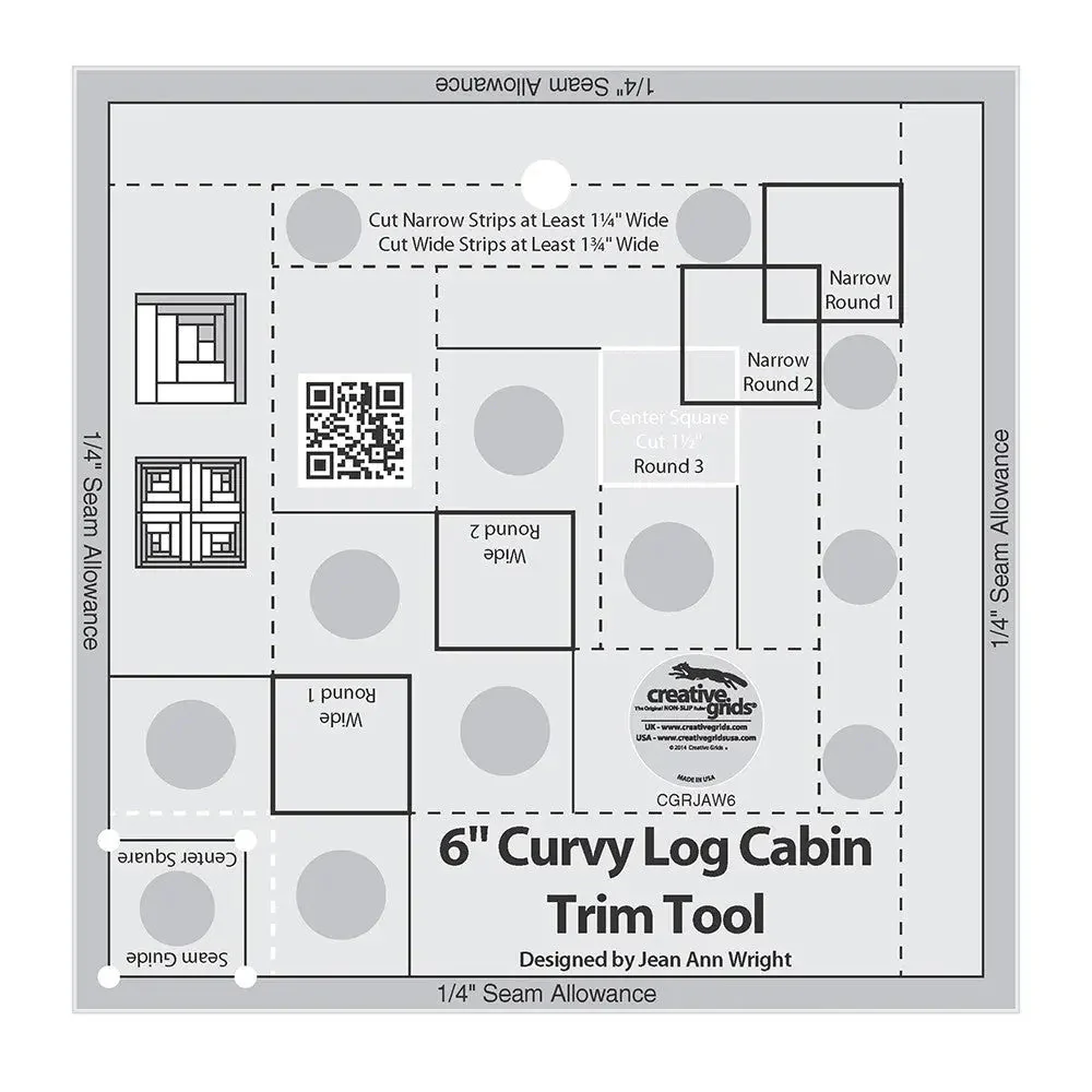 Creative Grids Curvy Log Cabin Trim Tool 6in Finished Blocks Quilt Ruler 1 Creative Grids Curvy Log Cabin Trim Tool 6in Finished Blocks Quilt Ruler