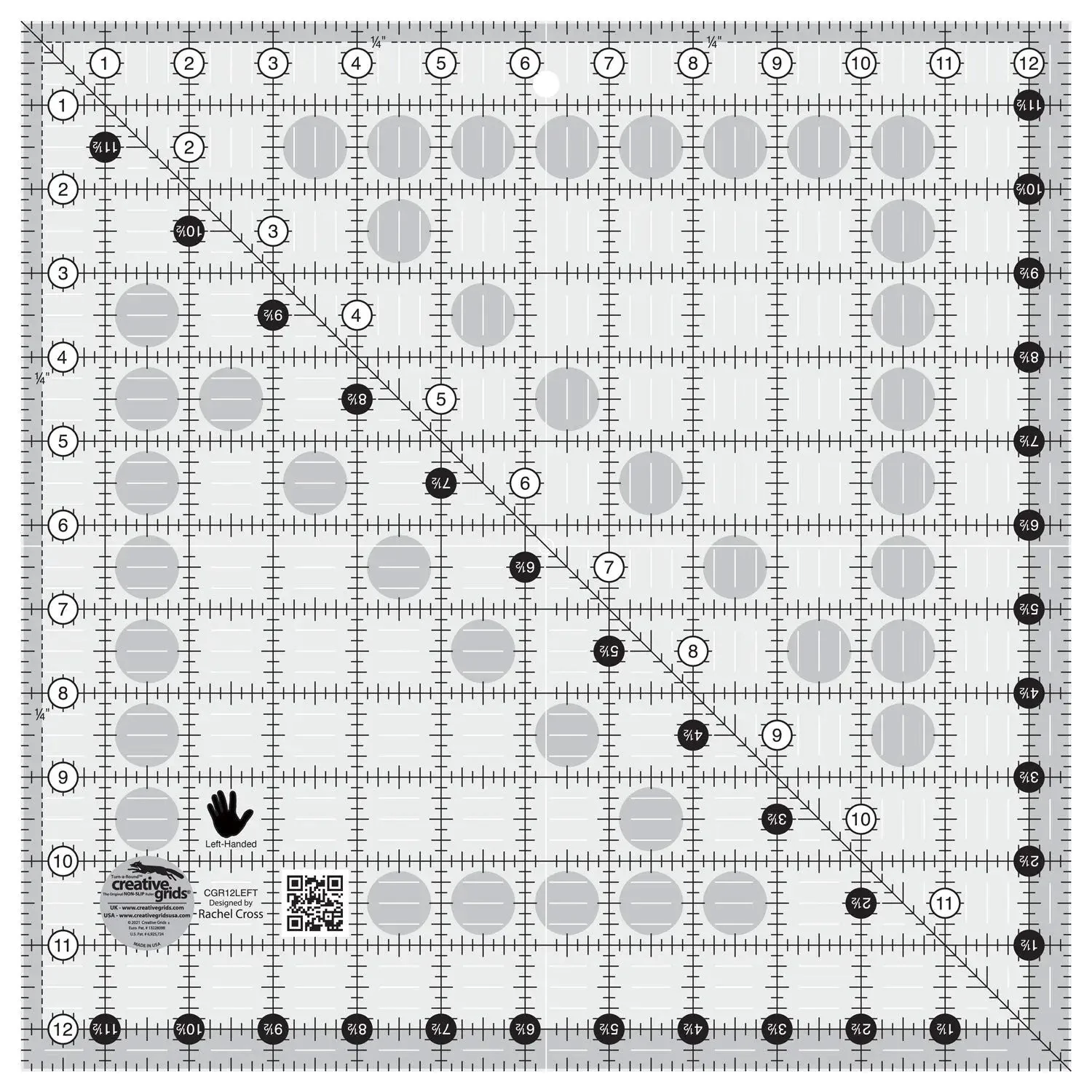 Creative Grids Left Handed Quilt Ruler 12-1/2in Square 1 Creative Grids Left Handed Quilt Ruler 12-1/2in Square