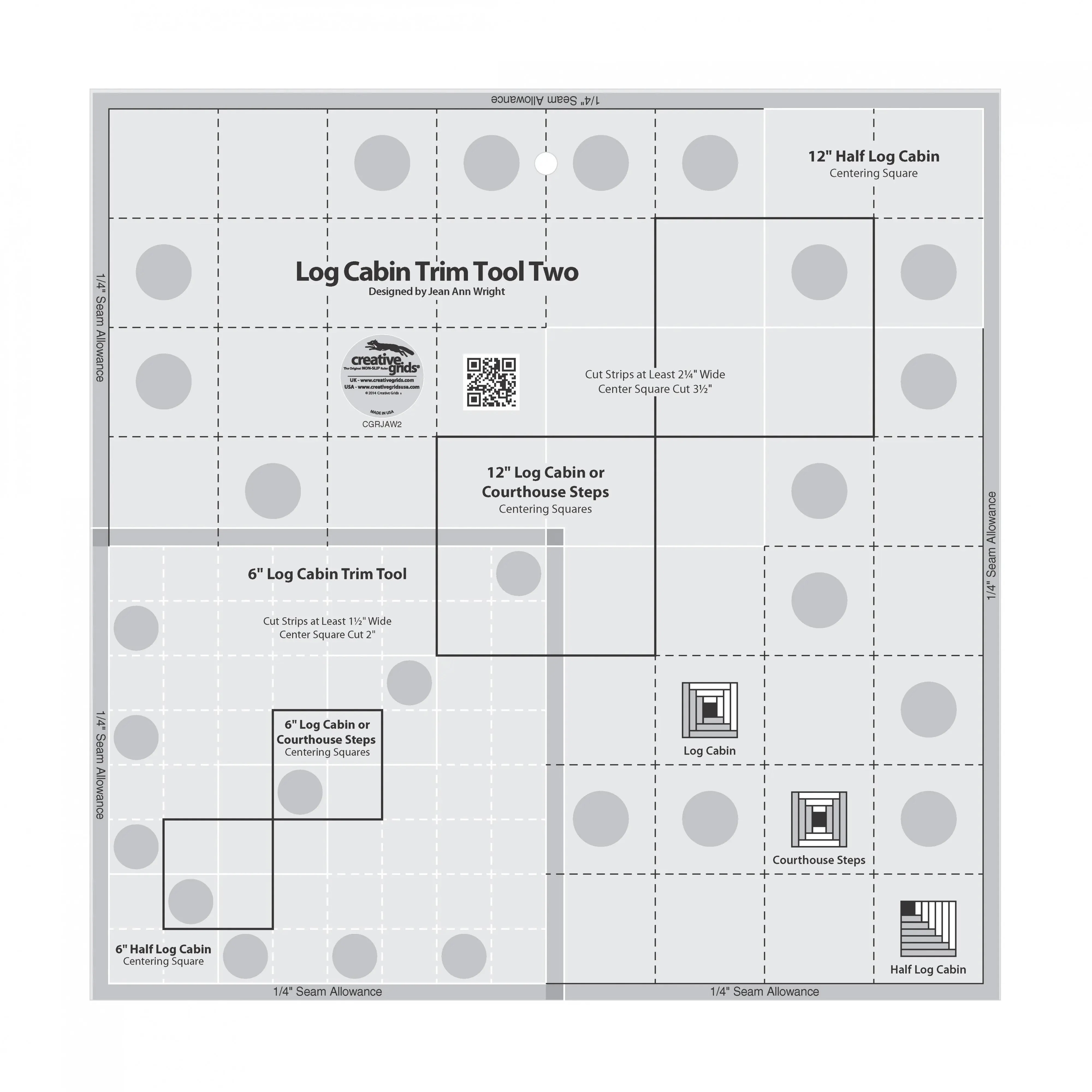 Creative Grids Log Cabin Trim Tool Two 6in & 12in Blocks Quilt Ruler 1 Creative Grids Log Cabin Trim Tool Two 6in & 12in Blocks Quilt Ruler