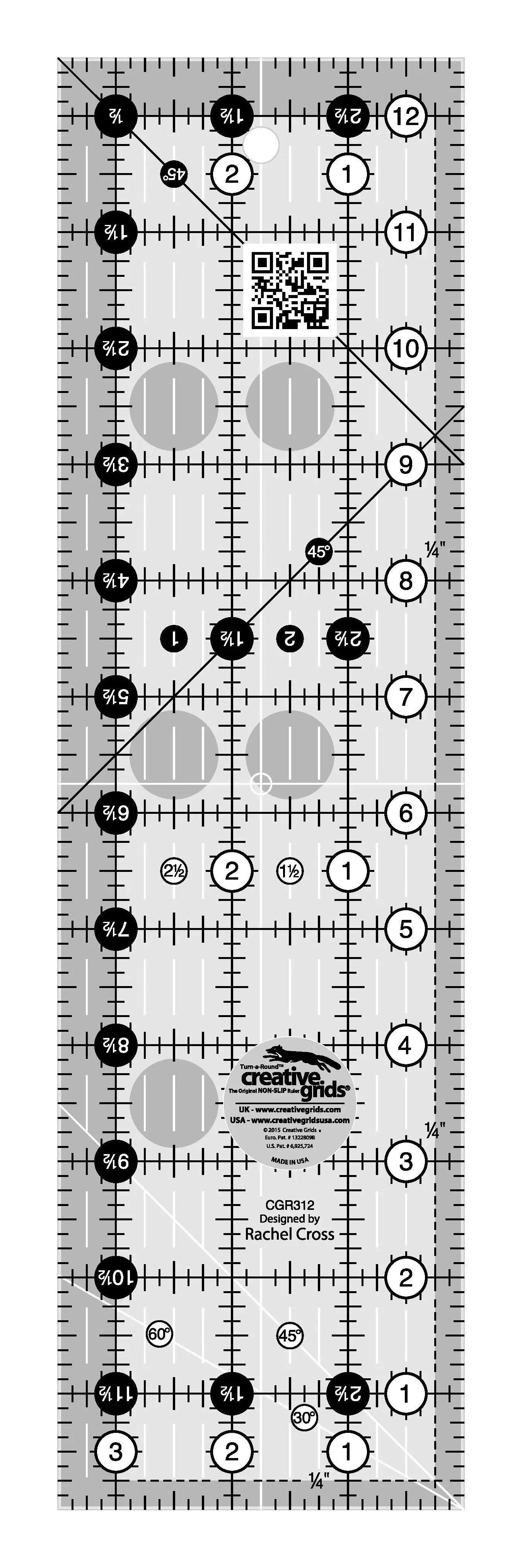 Creative Grids Quilt Ruler 3-1/2in x 12-1/2in 1 Creative Grids Quilt Ruler 3-1/2in x 12-1/2in