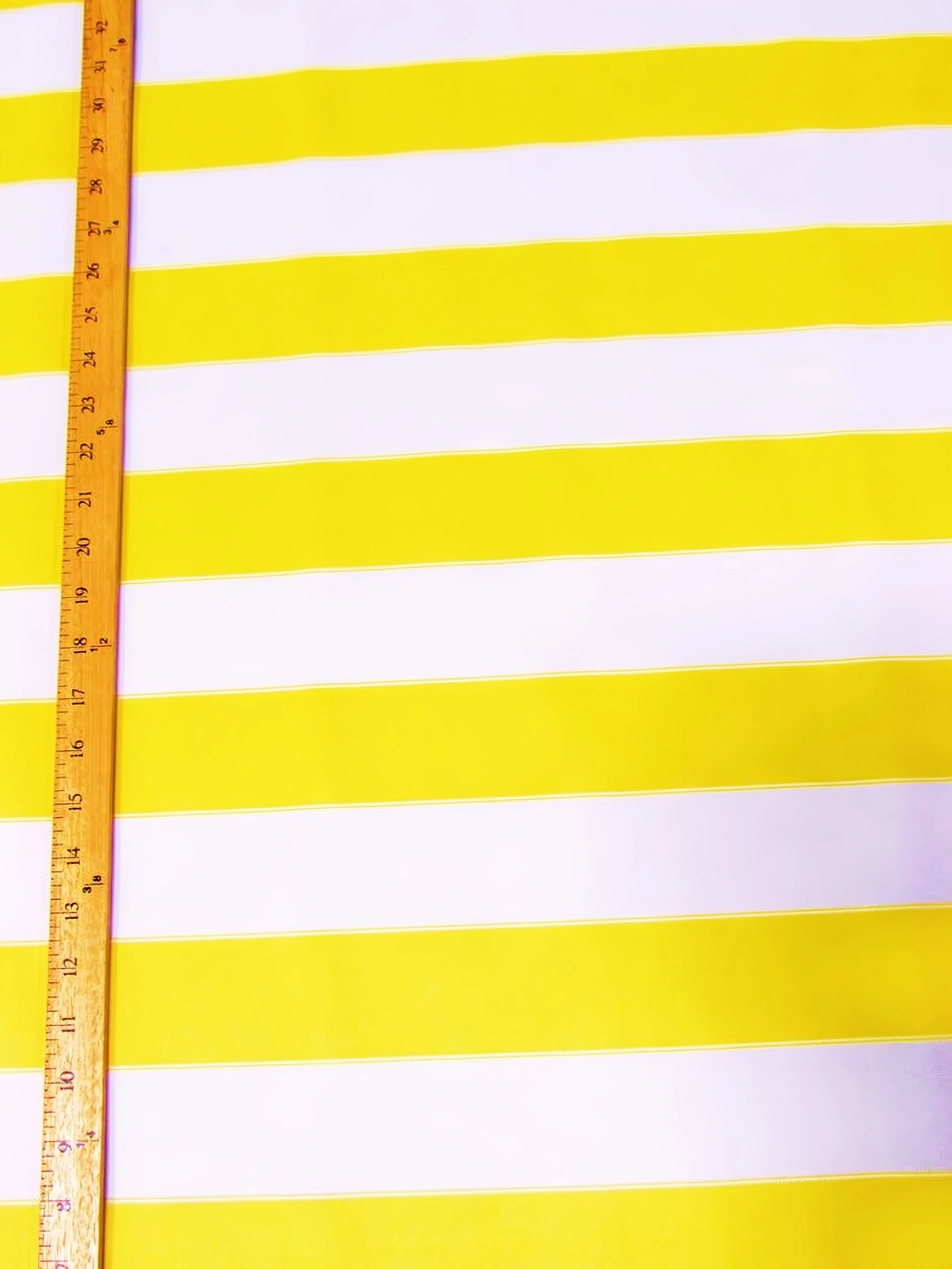 2 Tone Stripe Deck Canvas Outdoor Waterproof Fabric / Yellow/White / Sold By The Yard Closeout!!!